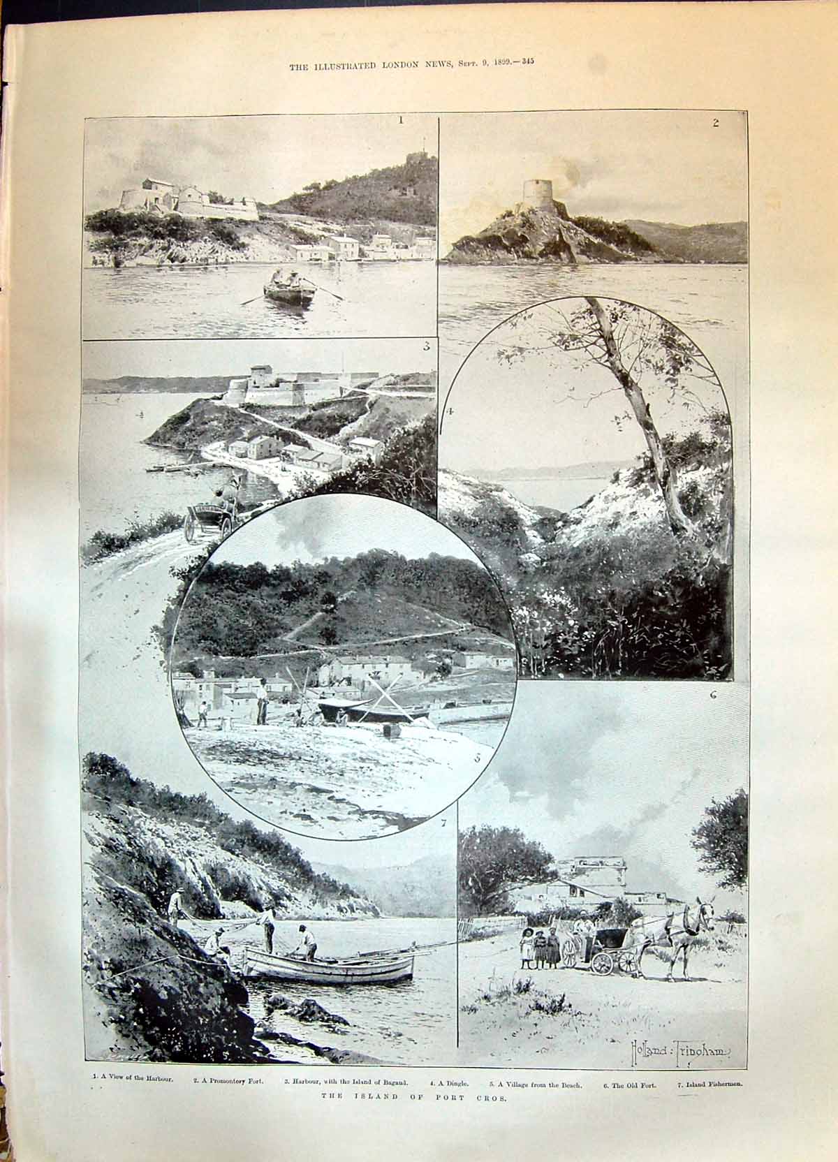 Old 1899 Port Cros Harbour Bagaud Fishermen Fort Major-General Redver Victorian