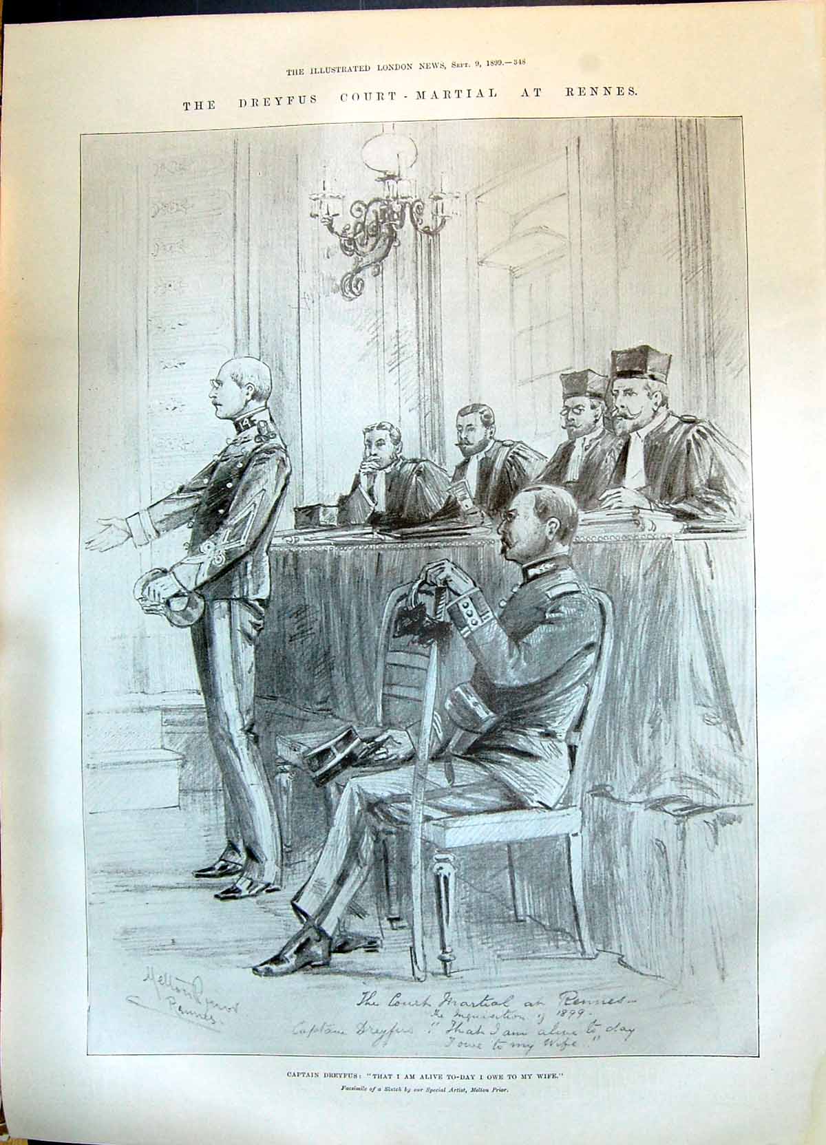 Old 1899 Dreyfus Court-Martial Rennes Prime Minister France Court Sce Victorian