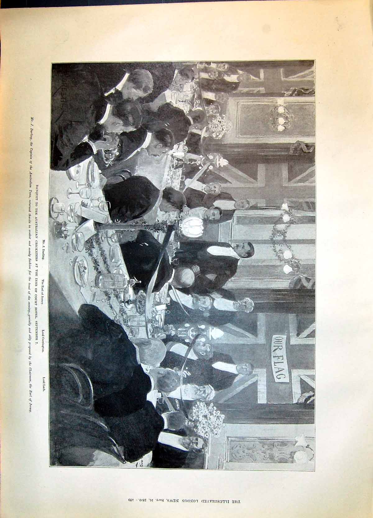 Old 1899 Banquet Australia Crickets Darling Jersey Court Carrington L Victorian