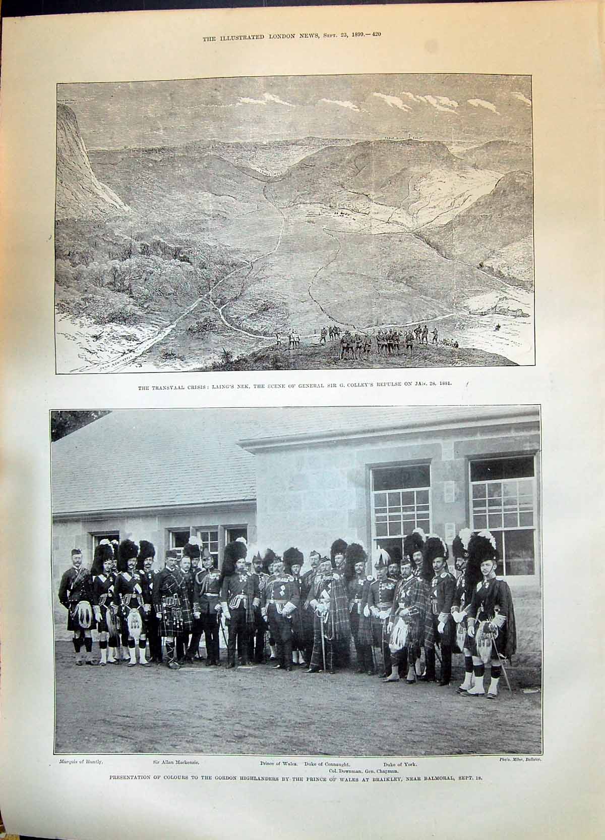 Old 1899 Transvaal Laing'S Nek Colley Gordon Highlanders Prince Duke Victorian
