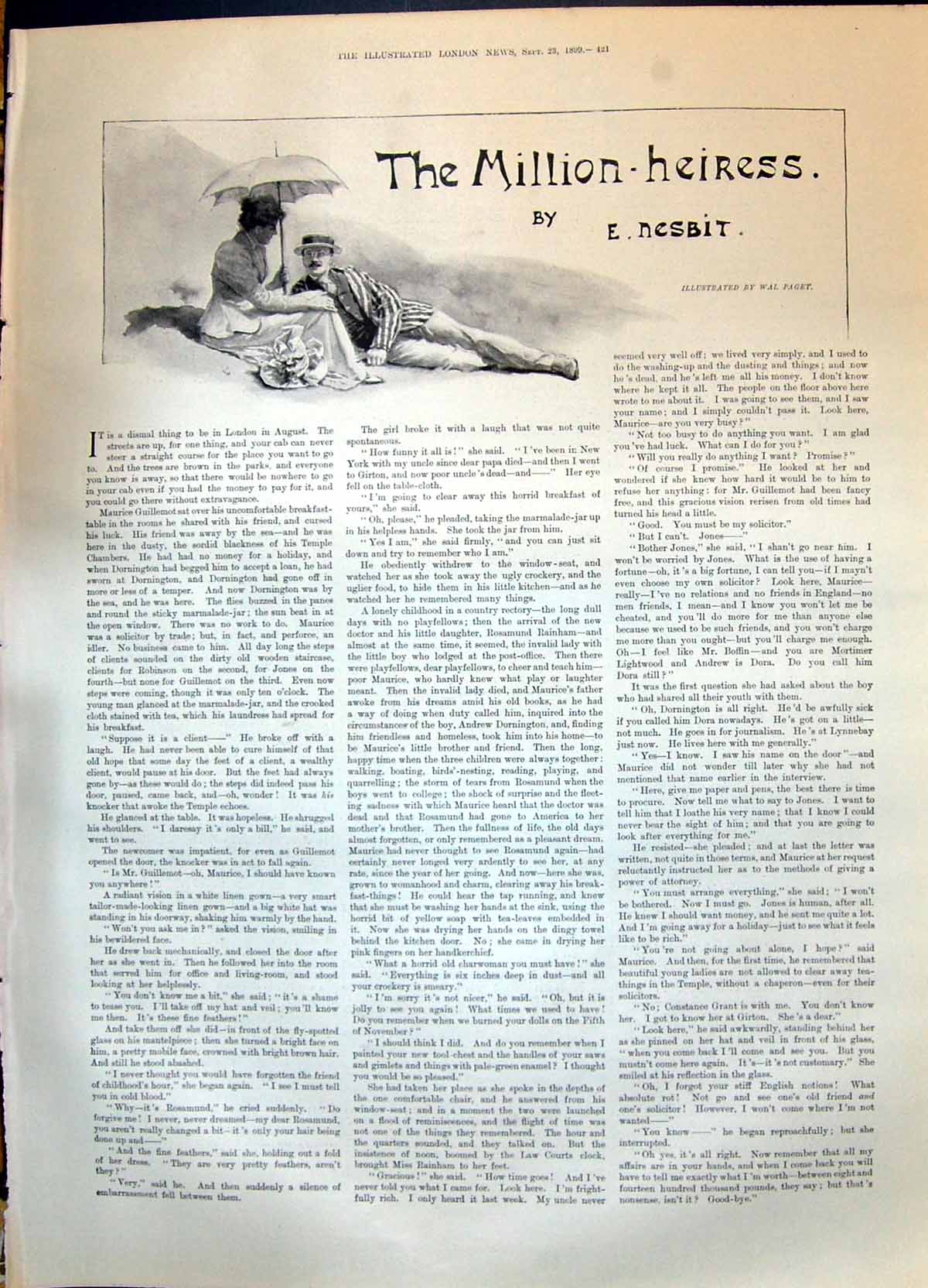 Old 1899 Story Illustration Million Heiress Besbit Wal Paget Romance Victorian