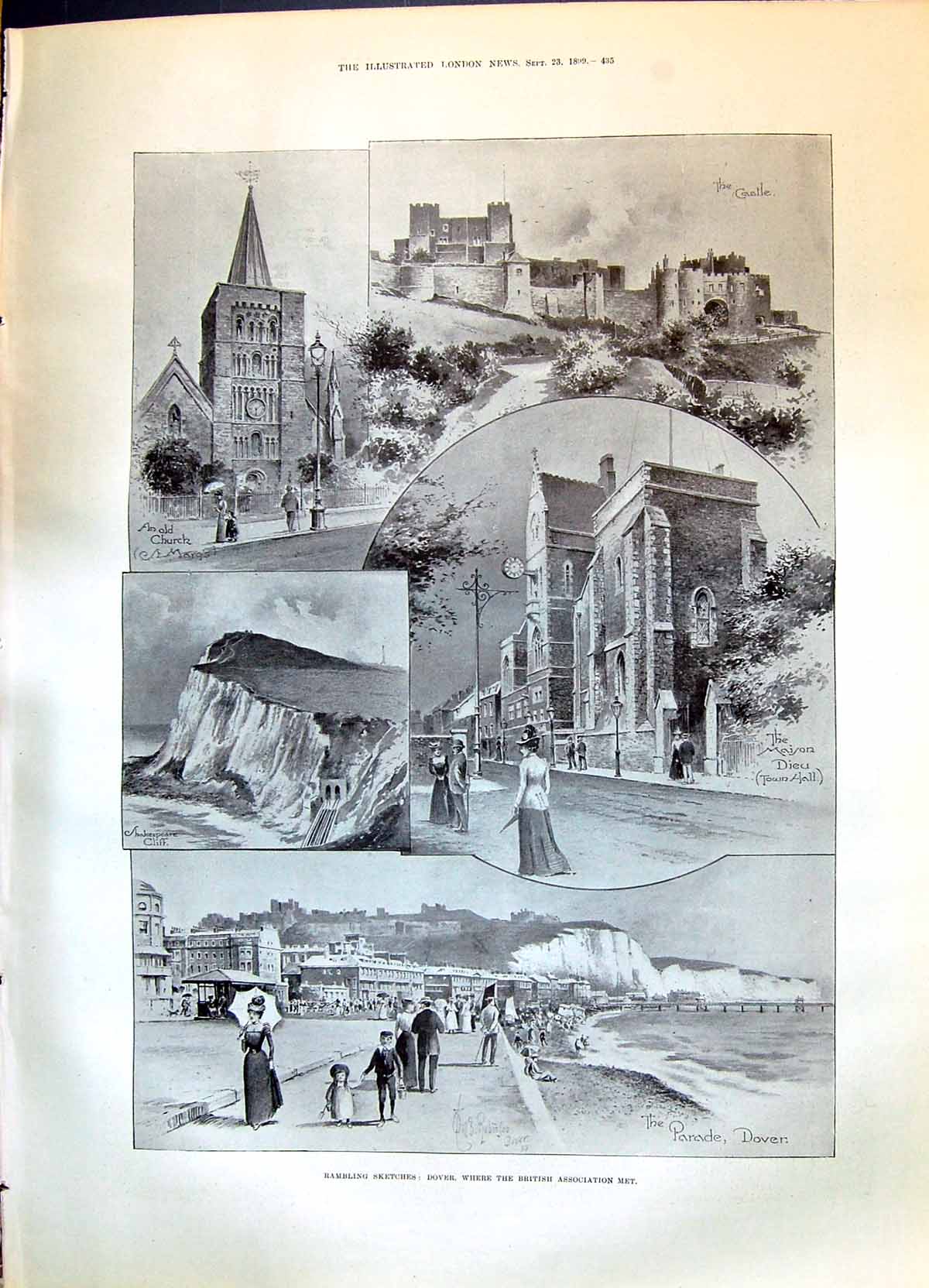 Old 1899 Rambling Dover Church Castle Maison Dieu Town Hall Shakespea Victorian