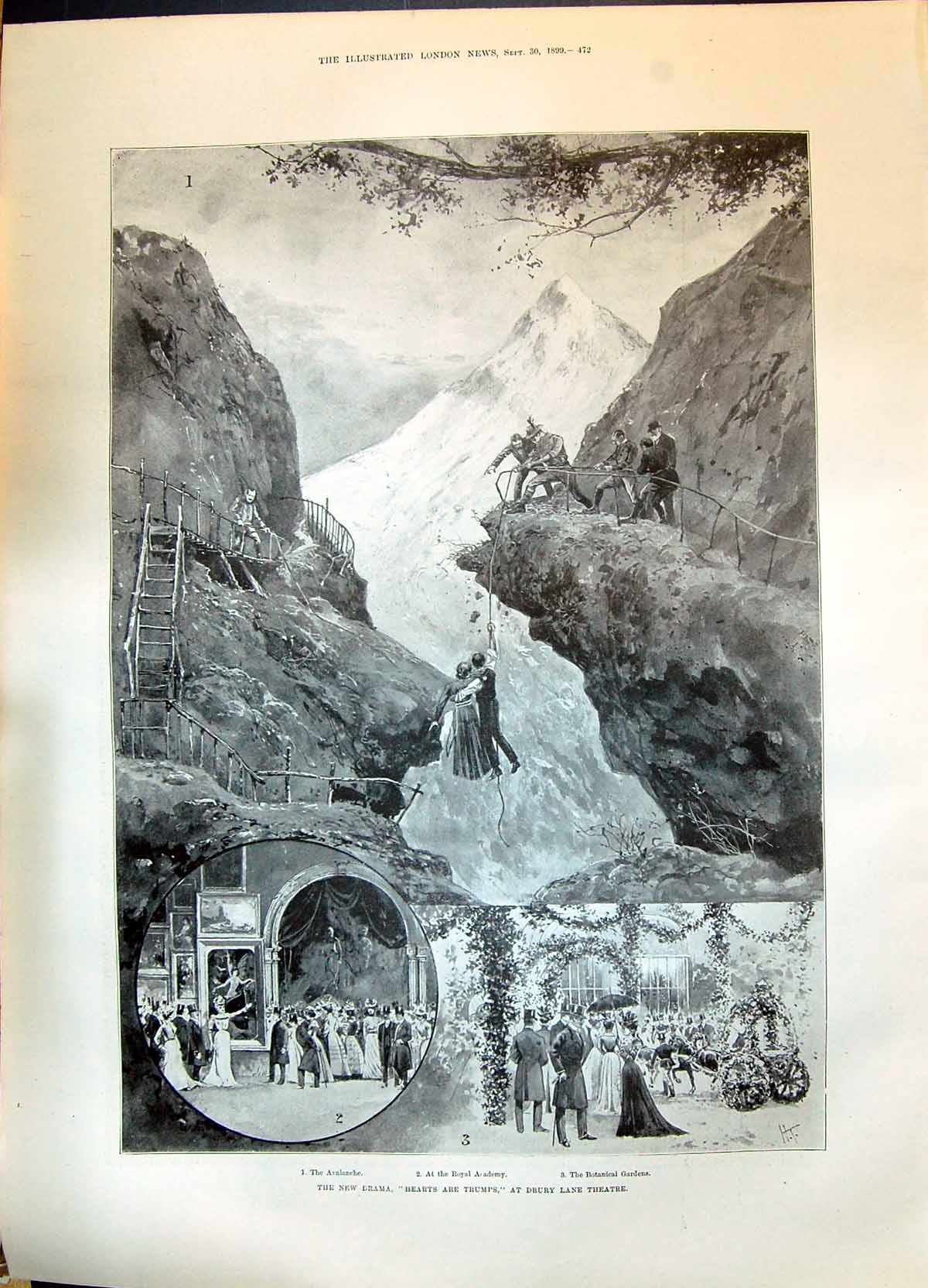 Old 1899 Drama Hearts Trumps Drury Lane Theatre Floods Bavaria Munich Victorian