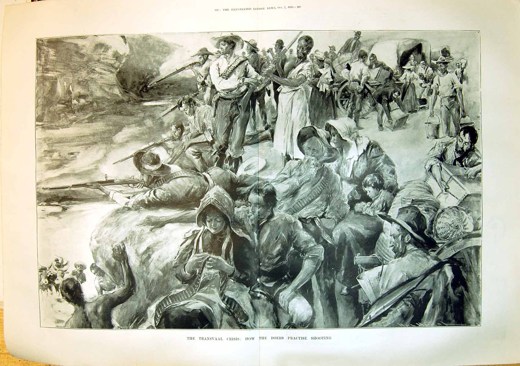Original Old Antique Print 1899 Transvaal Crisis Boers Shooting Practise Rifle
