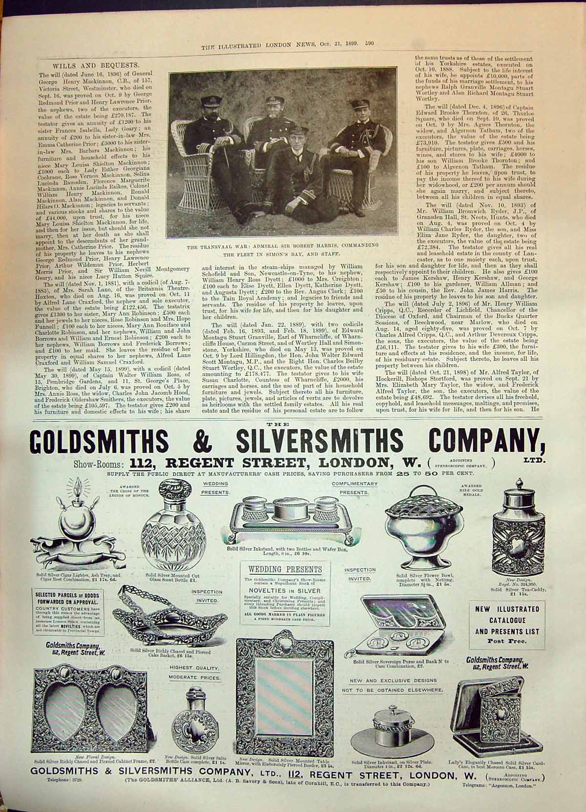 Antique Print 1899 Transvaal War Admiral Robert Harris Gsmith Silversmith 19th