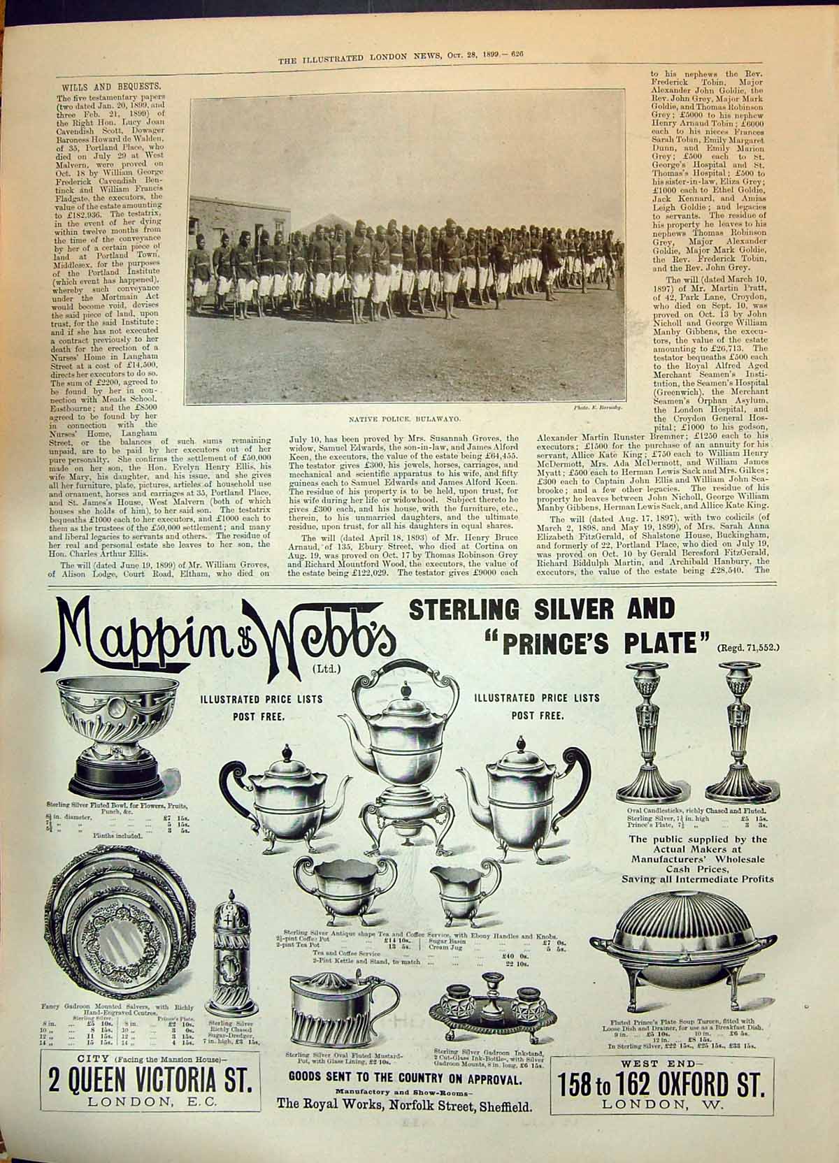 Old 1899 Native Police Bulawayo Advertisement Mappin Webb Sterling Si Victorian