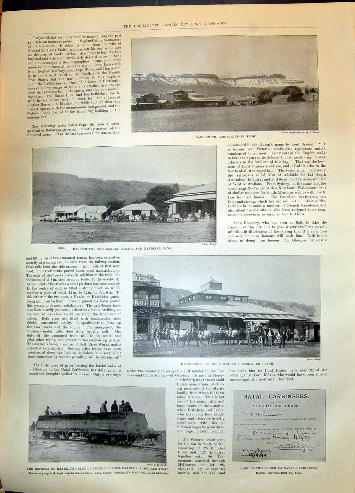 Old 1899 Harrismith Mountains Snow Bethlehem Coach Baden-Powell Train Victorian