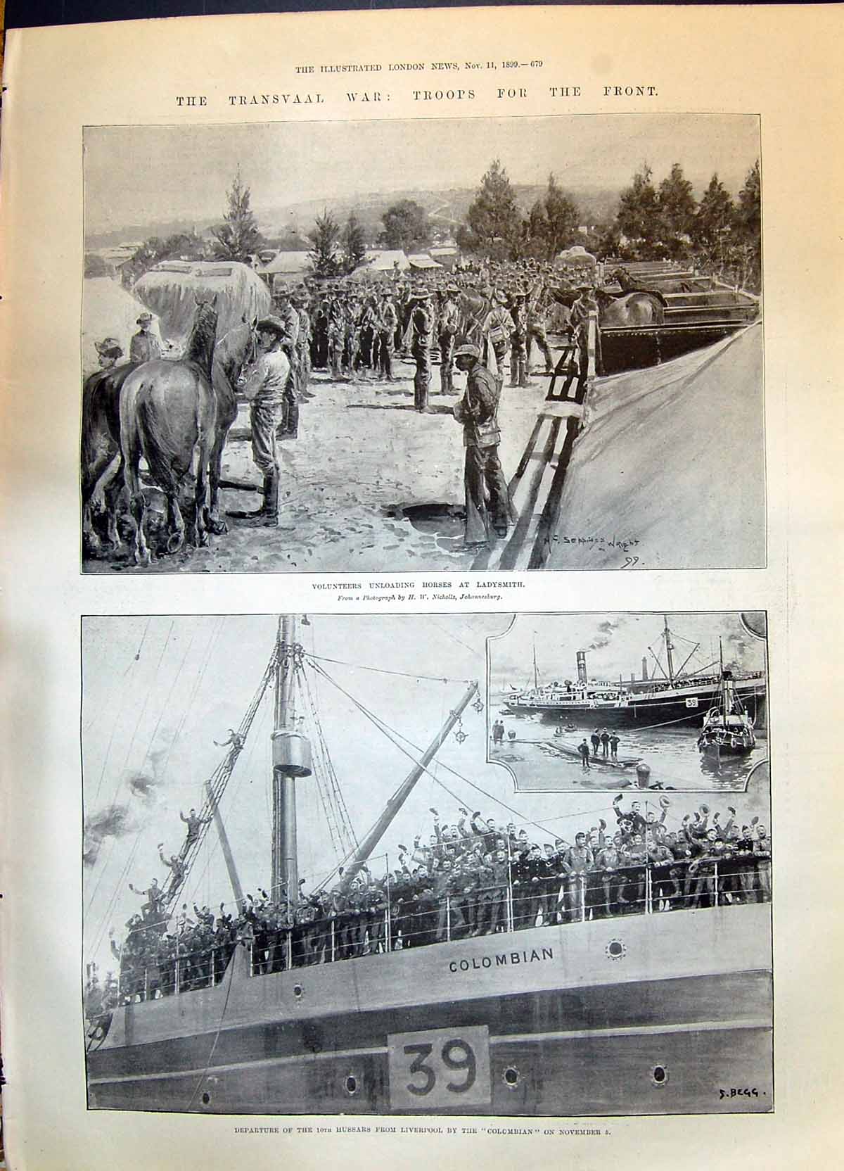 Old 1899 Transvaal War Horses Ladysmith Ship Colombian Hussars Wolsel Victorian