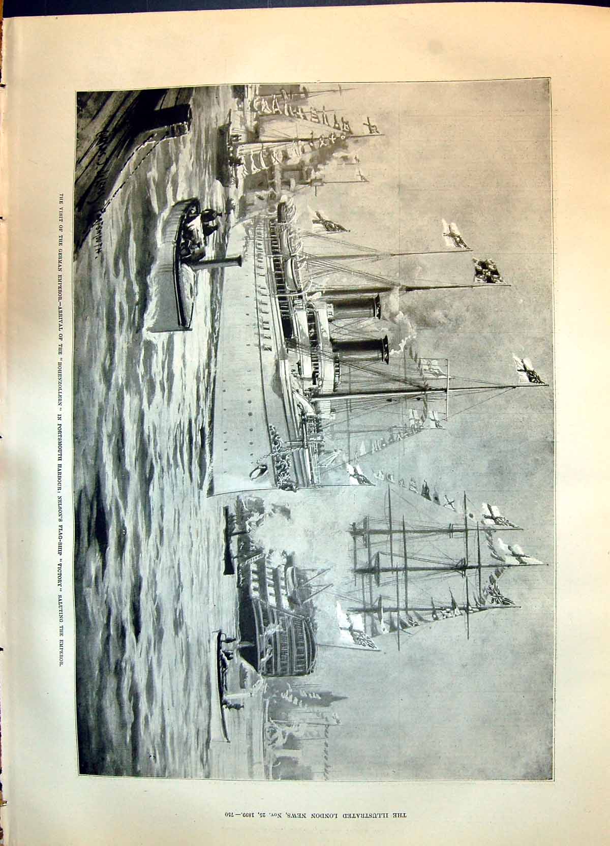 Old 1899 German Emperor Ship Hohenzollern Portsmouth Harbour Nelson V Victorian