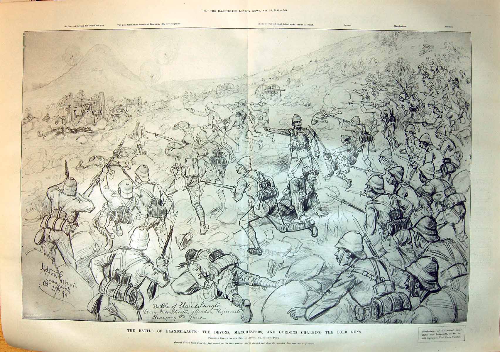Old 1899 War Battle Elandslaagte Devons Manchesters Gordon Highlander 19th