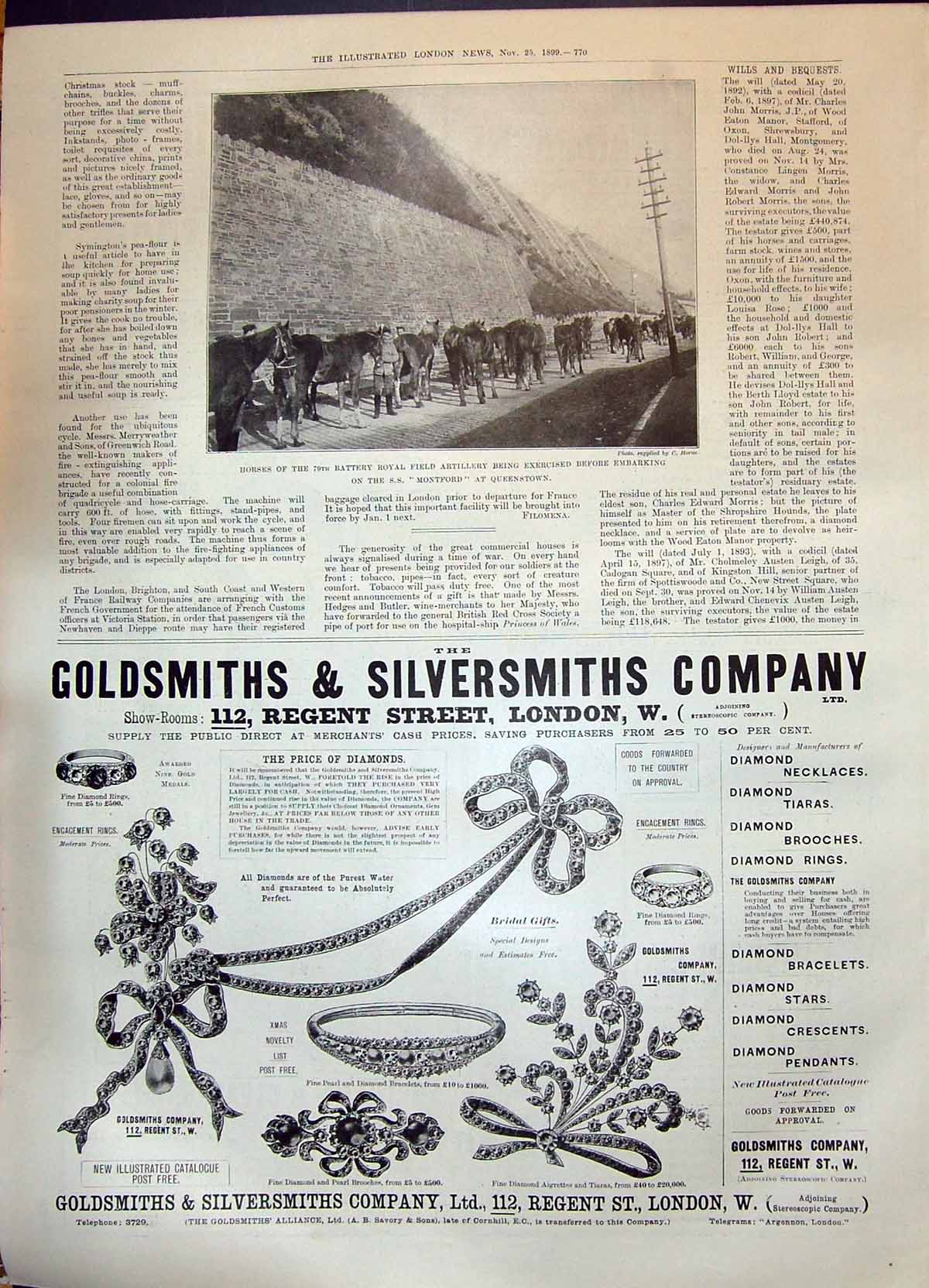 Old Print 1899 War Horses Battery Royal Artillery Queenstown Gsmith Silv 19th