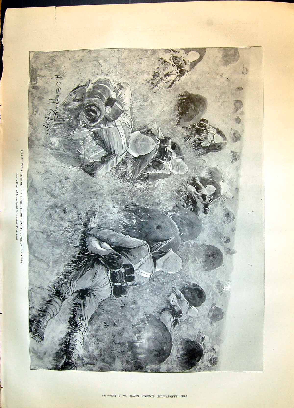 Old Print 1899 British Siers War Taking Cover Veldt Boer Seppings Wright 19th