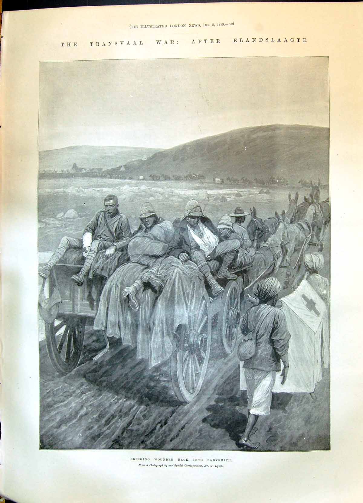 Old Print 1899 Transvaal War Elandslaagte Ladysmith Wounded Siers Christ 19th