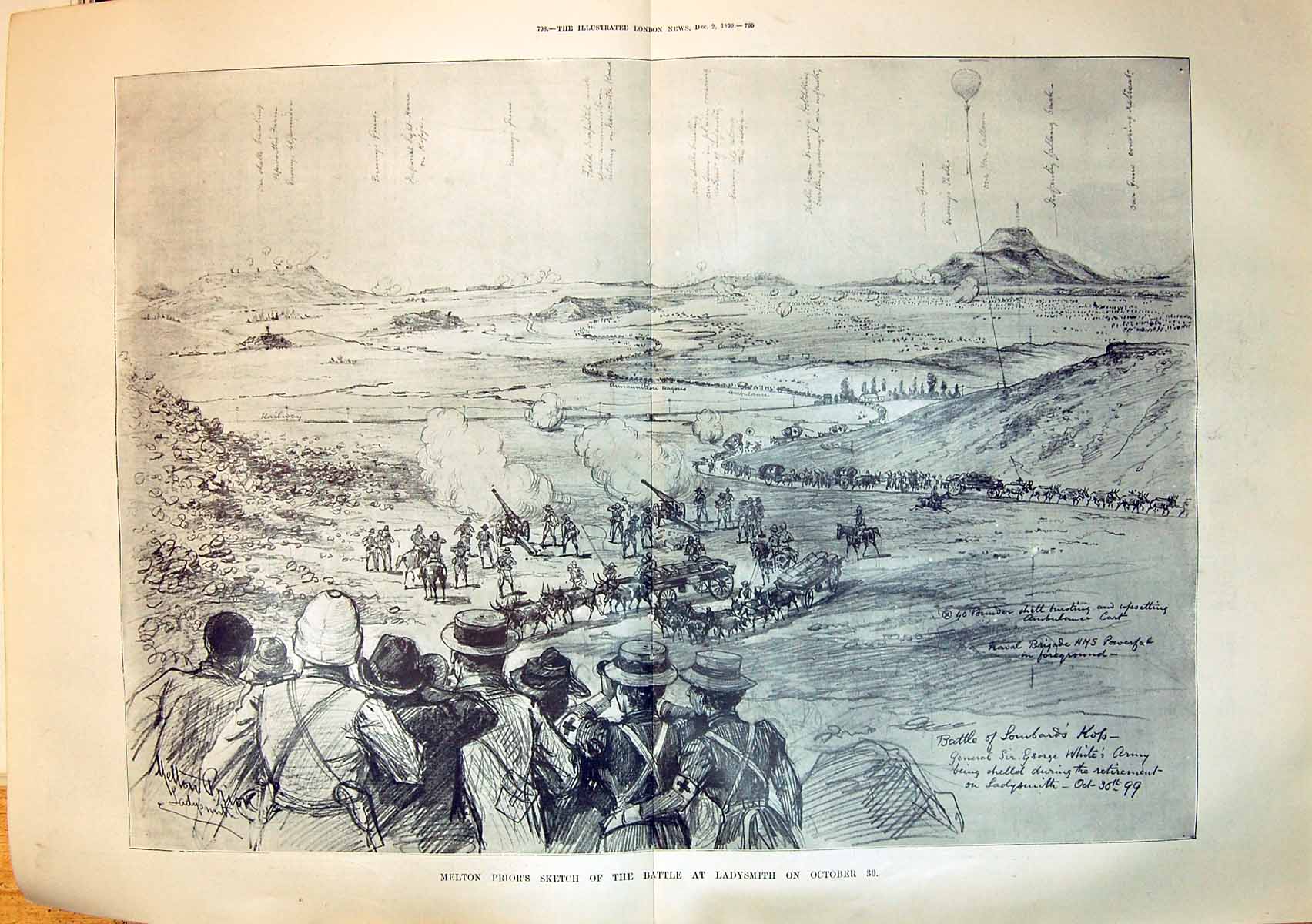 Old Print 1899 Melton Prior Battle Ladysmith Naval Brigade Lombard'S Kop 19th