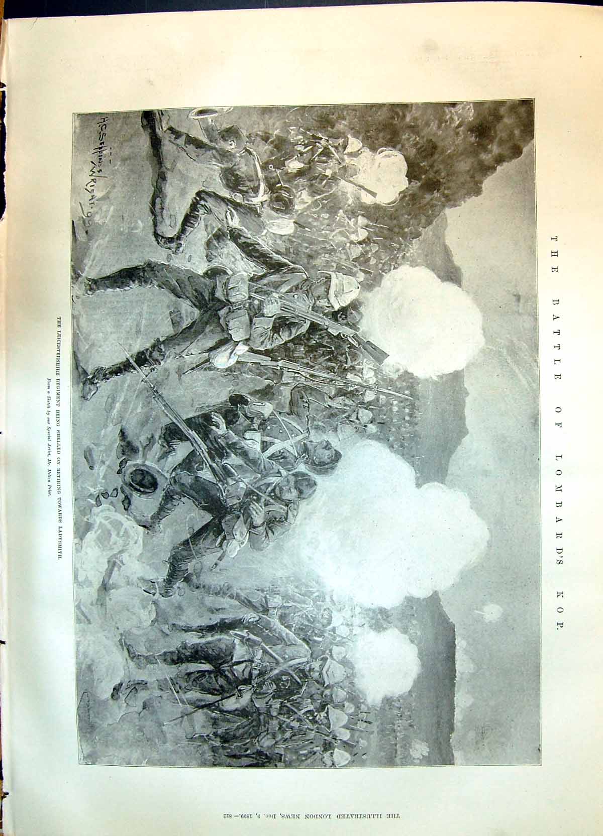 Old Print 1899 War Battle Lombard'S Kop Leicestershire Siers Ladysmith W 19th