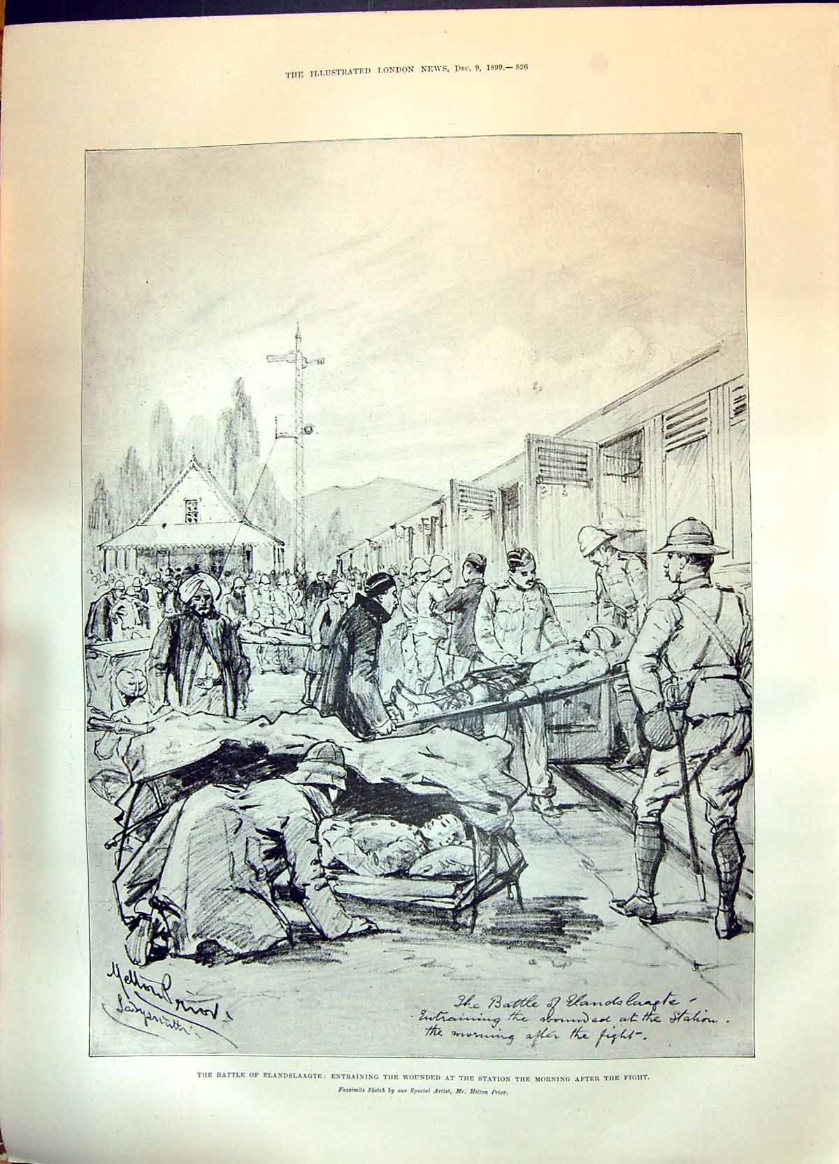 Old Print 1899 Battle Elandslaagte Train Station War Robin Pole-Carew Tem 19th