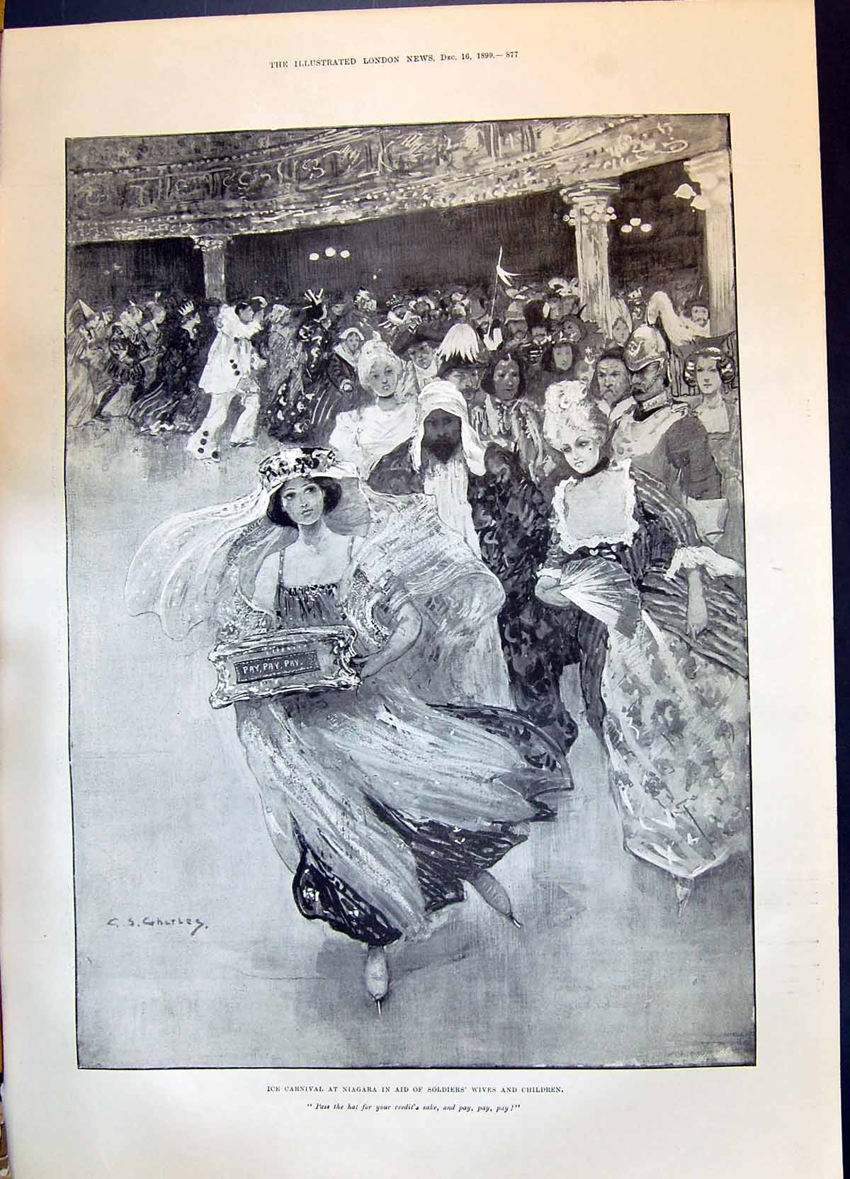 Antique Print 1899 Ice Carnival Niagara Aid Siers Wives Carnivals Skating 19th