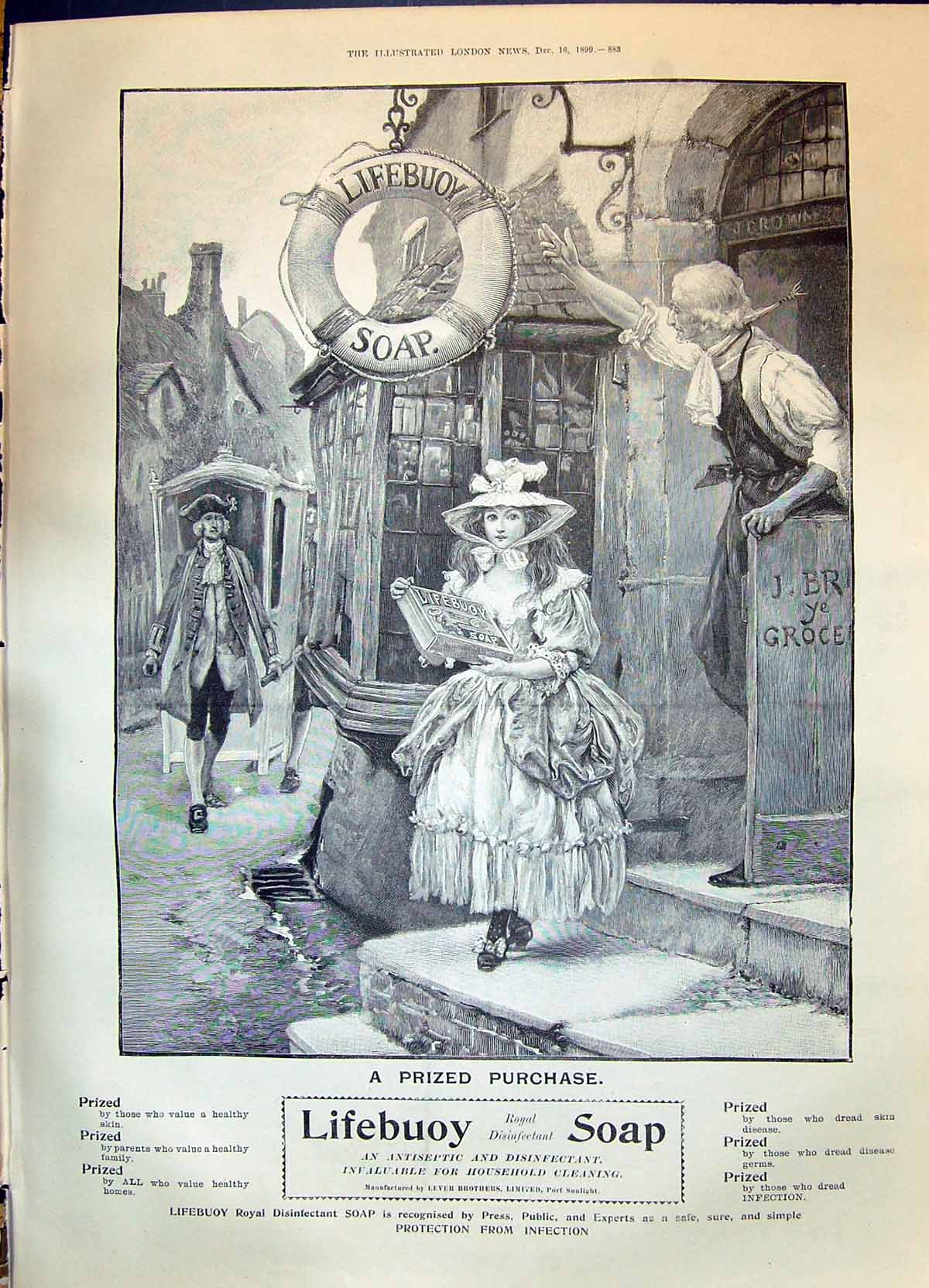 Antique Old Print 1899 Lifebuoy Soap Lever War Correspondents Bennet Burleigh