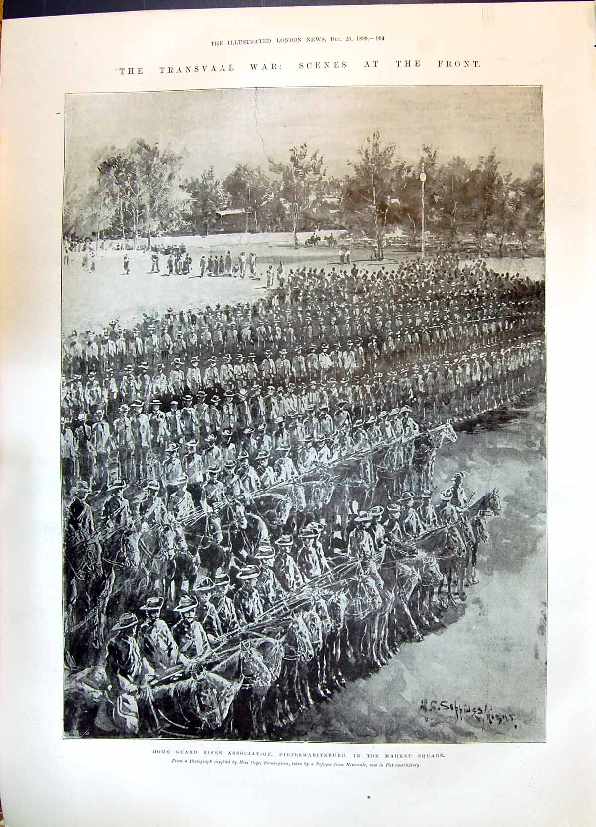 Old Print 1899 Transvaal War Home Guard Rifle Pietermaritzburg Birch Gma 19th