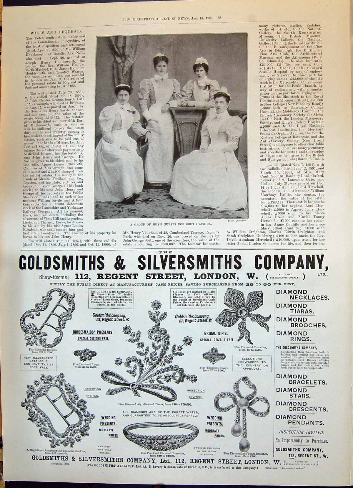 Old Antique Print 1900 Irish Nurses South Africa War Gsmith Silversmith 20th