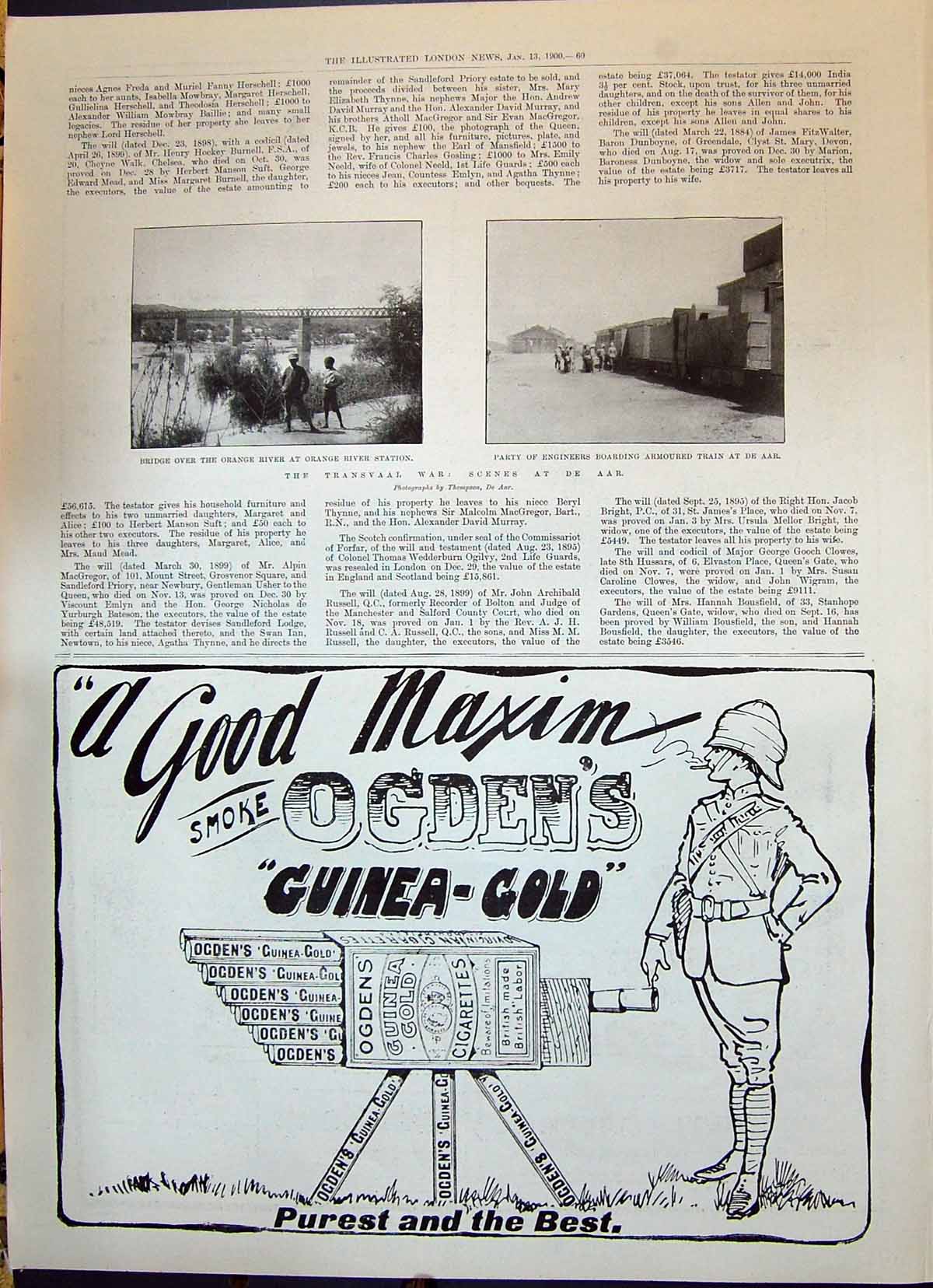 Old 1900 Bridge Orange River Armoured Train Transvaal War Ogdens Ciga Victorian