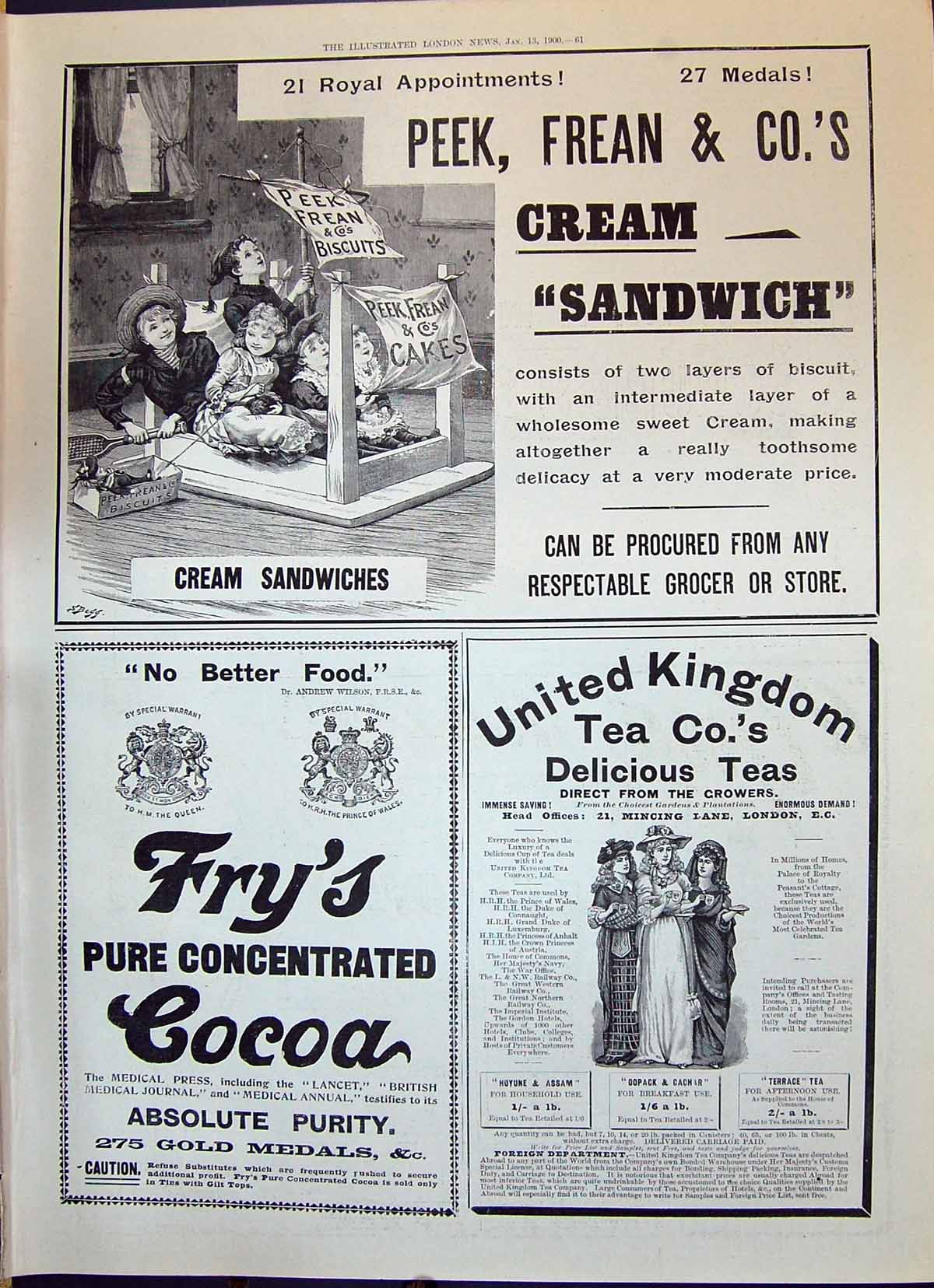 Antique Print 1900 Peek Frean Cream Sandwich Fry'S Cocoa United Kingdom Tea