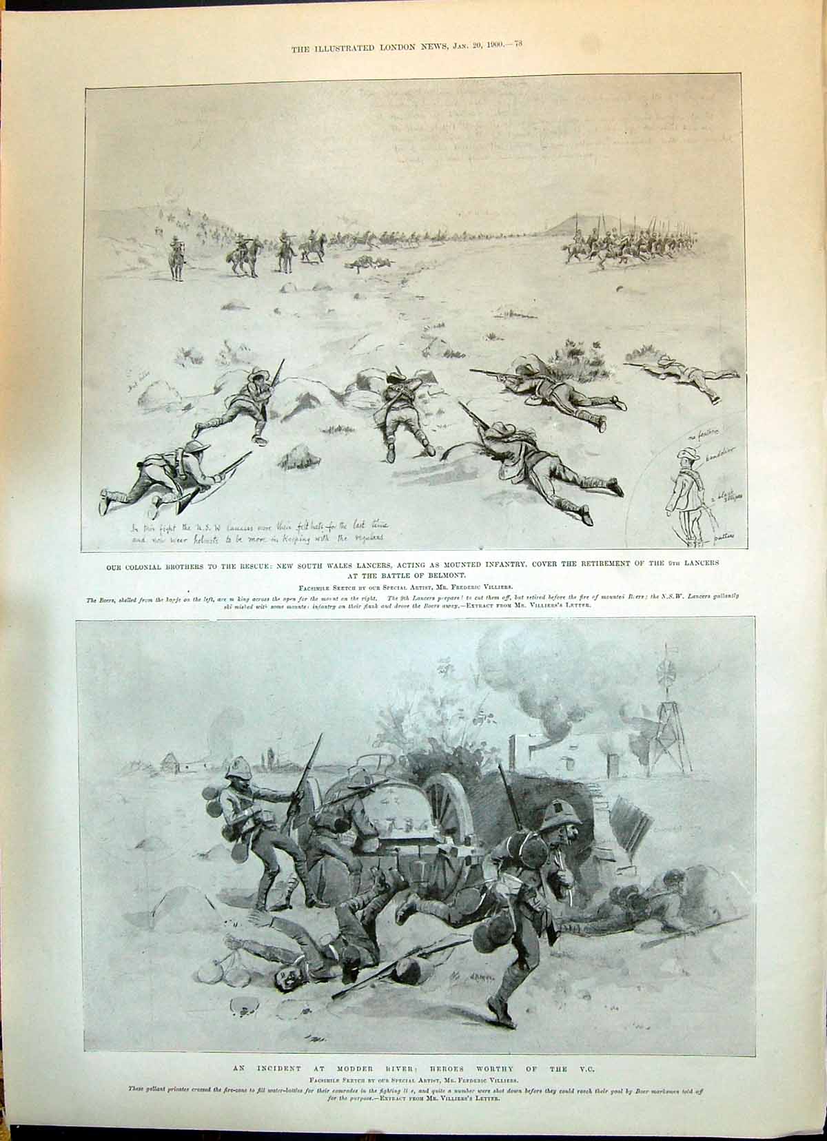 Old 1900 South Wales Lancers Battle Belmont War Modder River Ware Tha Victorian