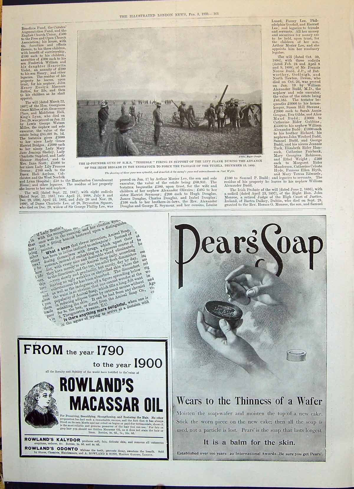 Old 1900 Guns Ship Terrible Irish Brigade Tugela War Pears Soap Rowla Victorian