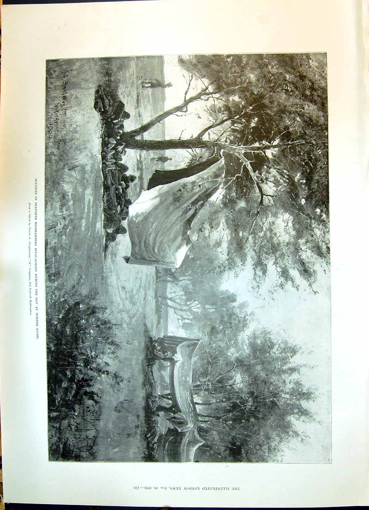 Old 1900 Seaforth Highlanders Bivouacking Modder River War Naval Gun Victorian
