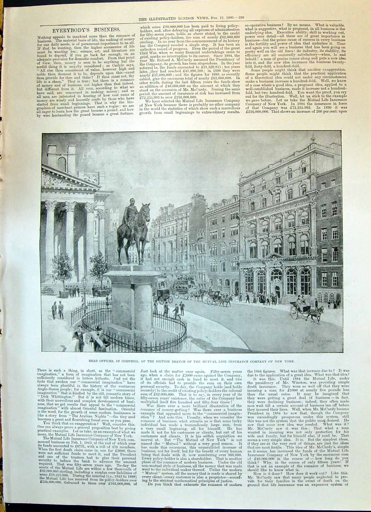 Old 1900 Head Fice Cornhill Mutal Life Insurance New York Haldeman Ma Victorian