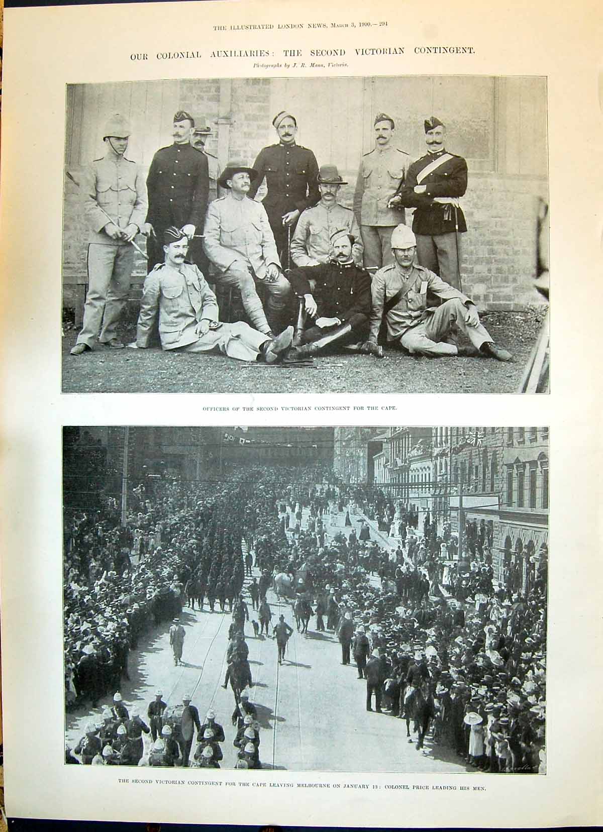 Old Antique Print 1900 Colonial Auxiliaries Contingent Price Ship Moravia 20th