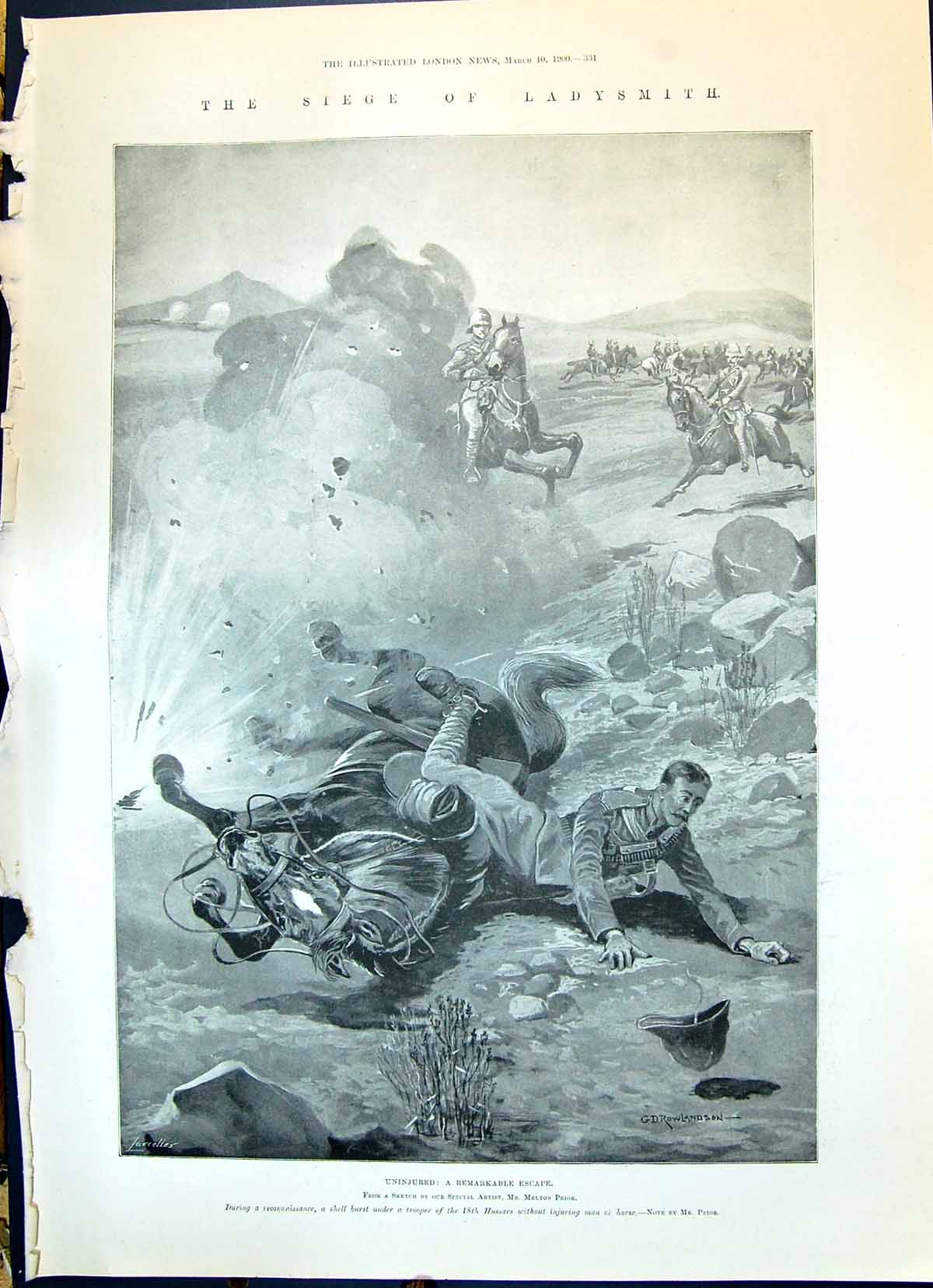 Old Print 1900 Siege Ladysmith Sier Horse Shell Prior Commissariat Ficer 20th