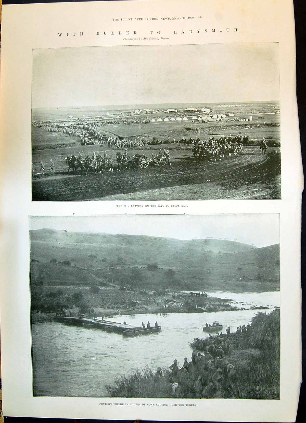 Old 1900 Buller Ladysmith War Spion Kop Pontoon Bridge Tugela Scotia Victorian