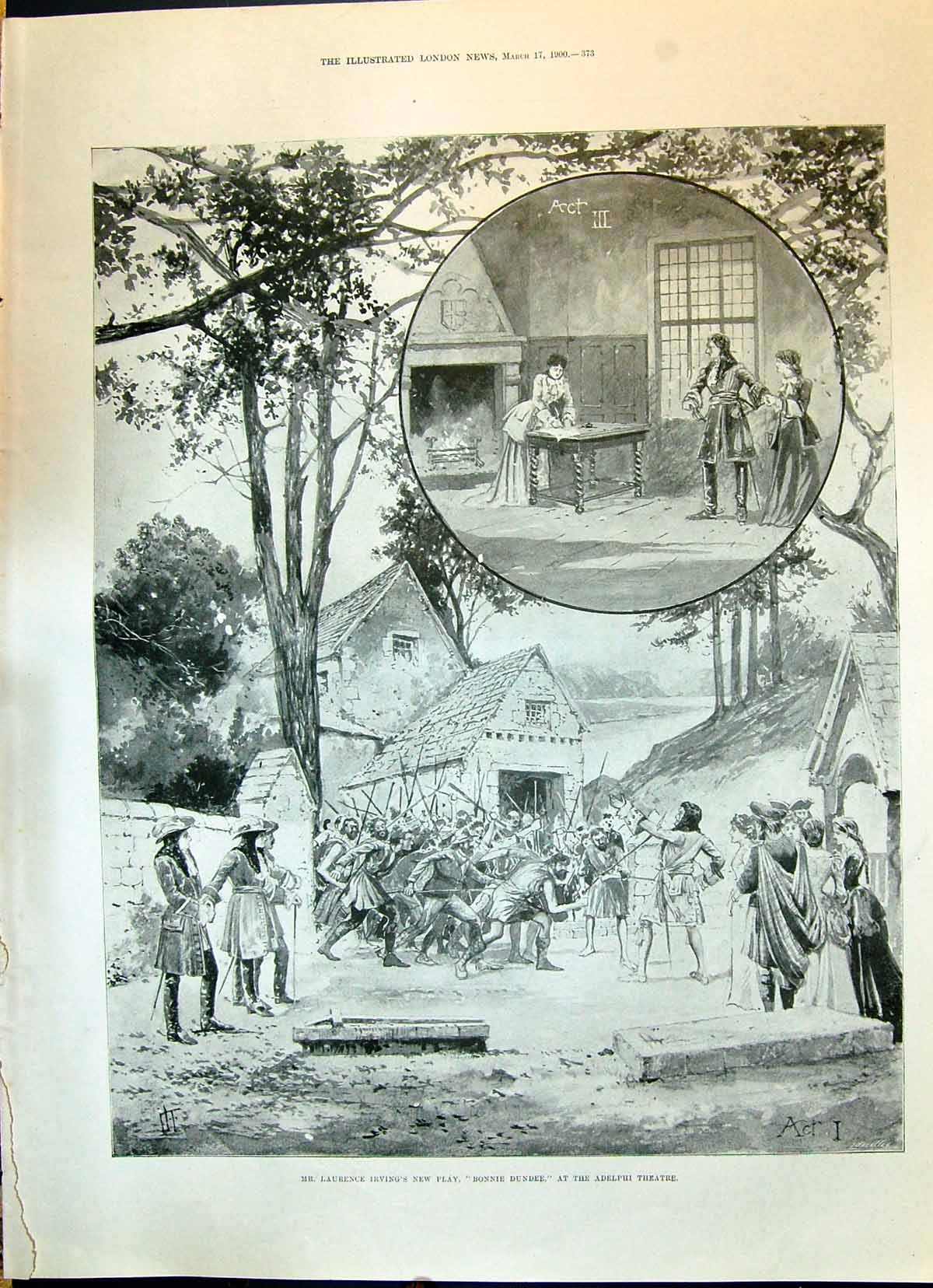 Old 1900 Laurence Irving Play Bonnie Dundee Adelphi Theatre Map Helen Victorian