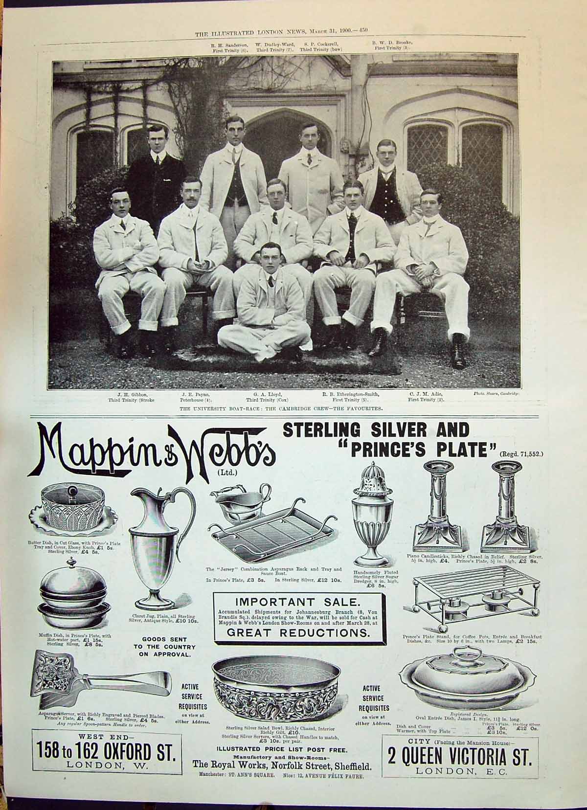 Old 1900 University Boat Cambridge Crew Gibbon Payne Lloyd Adie Cocke Victorian