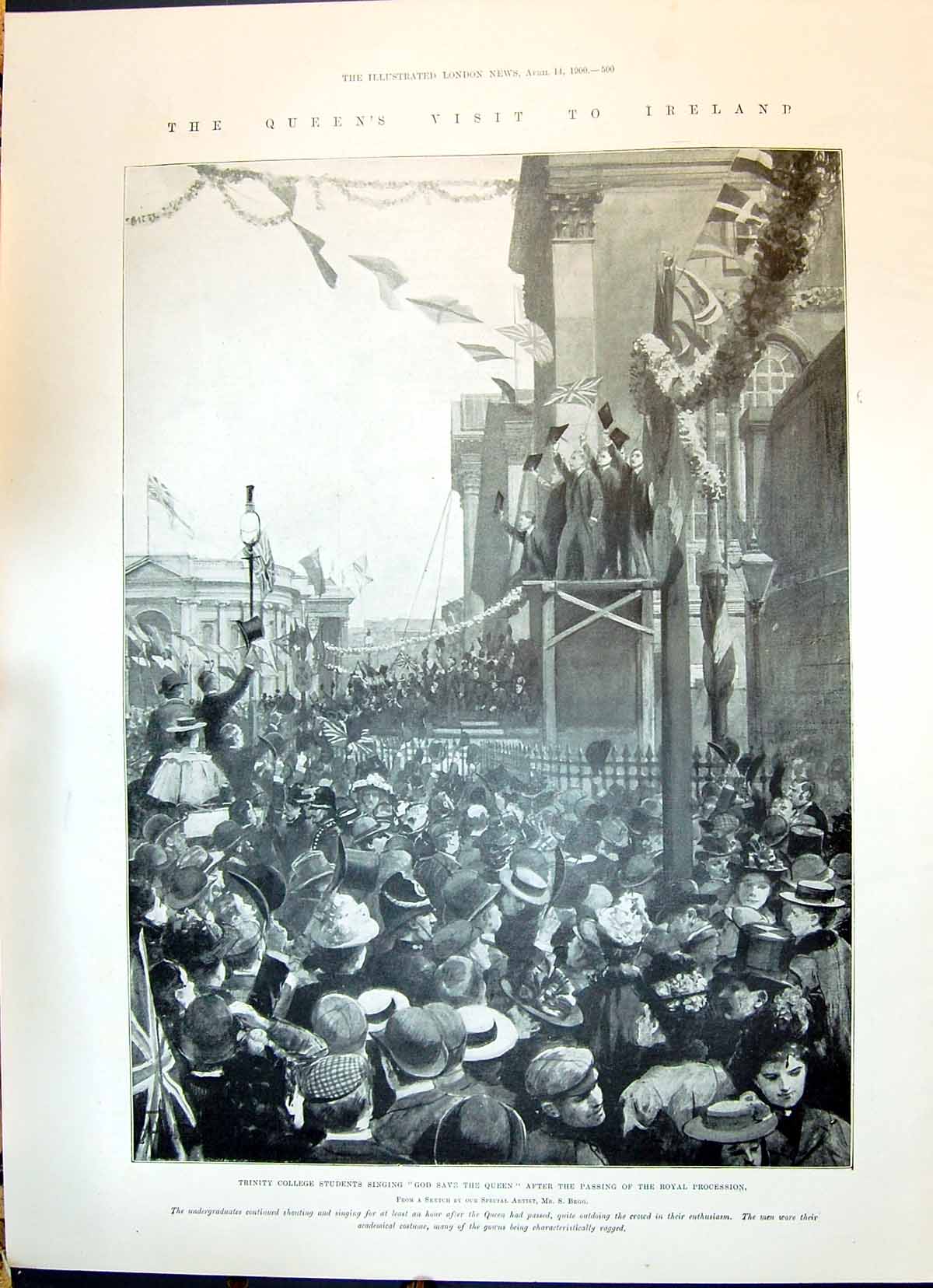 Old 1900 Trinity College Students Singing God Save Queen Royal Proces Victorian