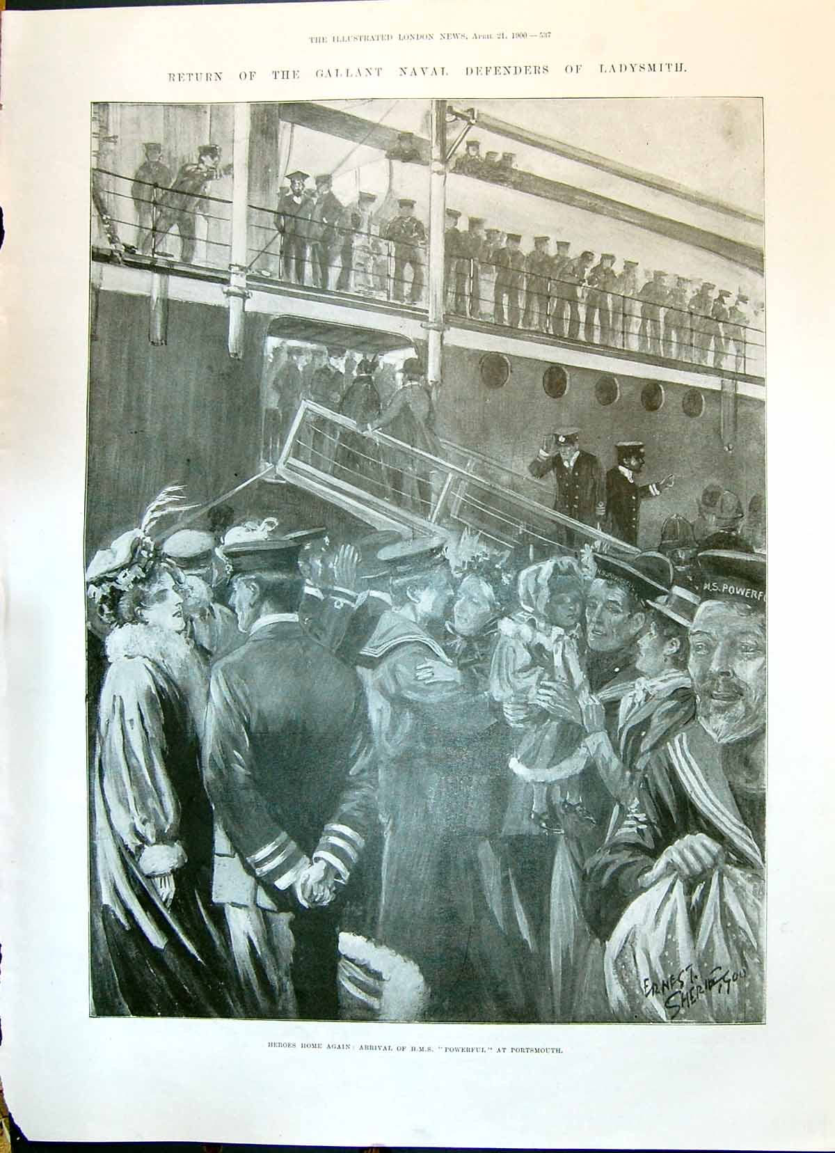 Old 1900 Ship H.M.S. Powerful Portsmouth Ladysmith War Southsea Navy Victorian
