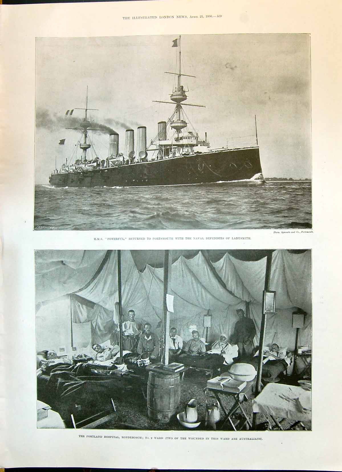 Old 1900 War Ship Powerful Portland Hospital Rondebosch Ladysmith Bul Victorian