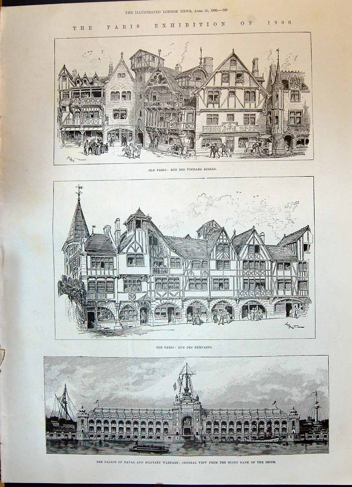Old 1900 Paris Exhibition Rue Vieilles Ecoles Remparts Palace Naval W Victorian