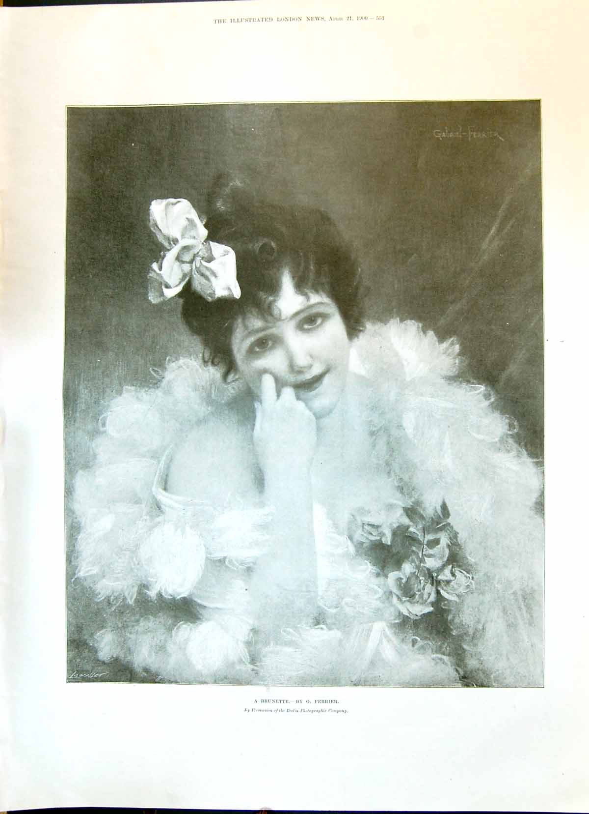 Antique Print 1900 Portrait Beautiful Woman Brunette Ferrier Berlin Company