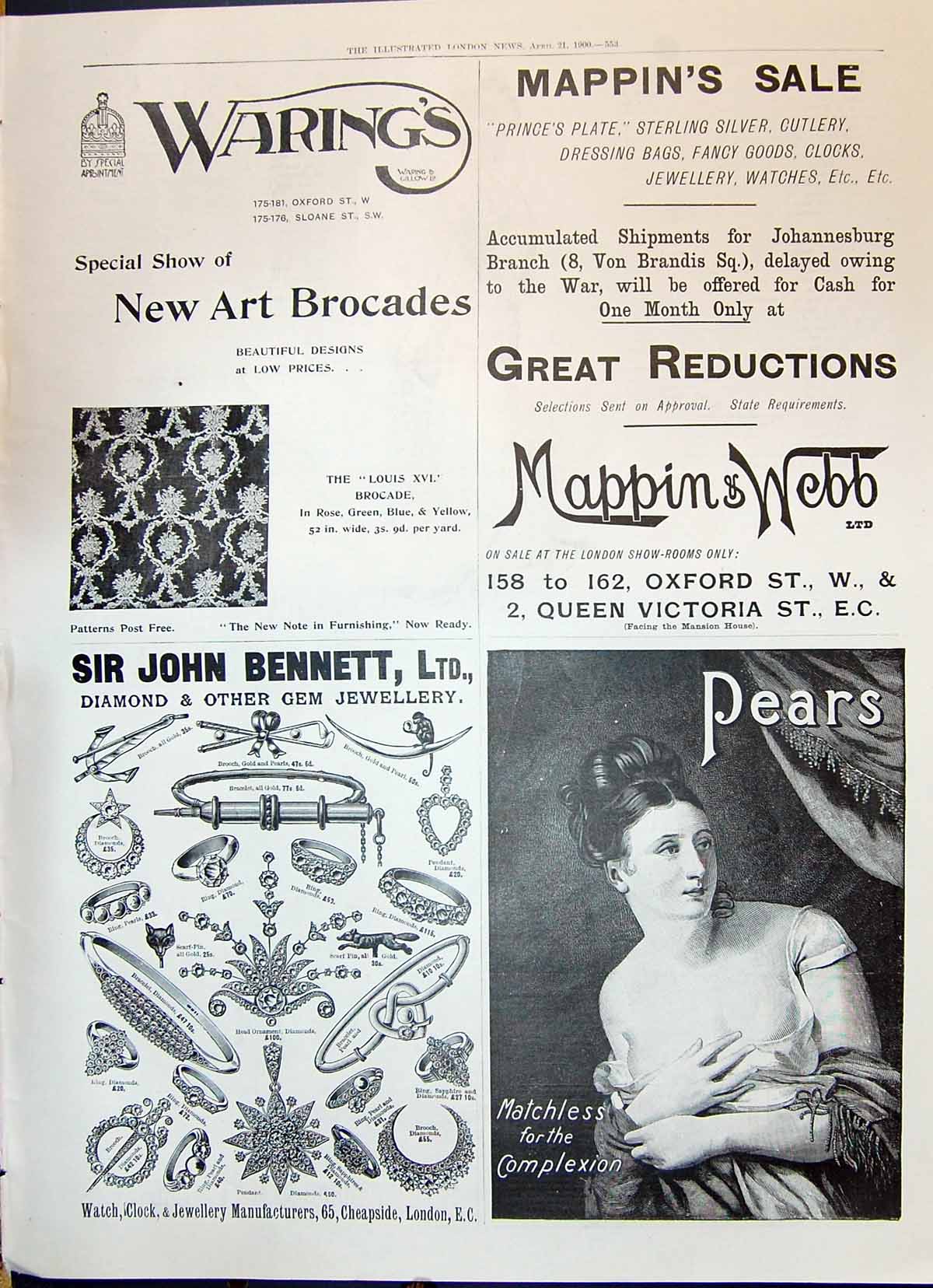 Old Print 1900 Warings Mappin Webb Pears Soap Bennett Tea Ladies Fashion 20th
