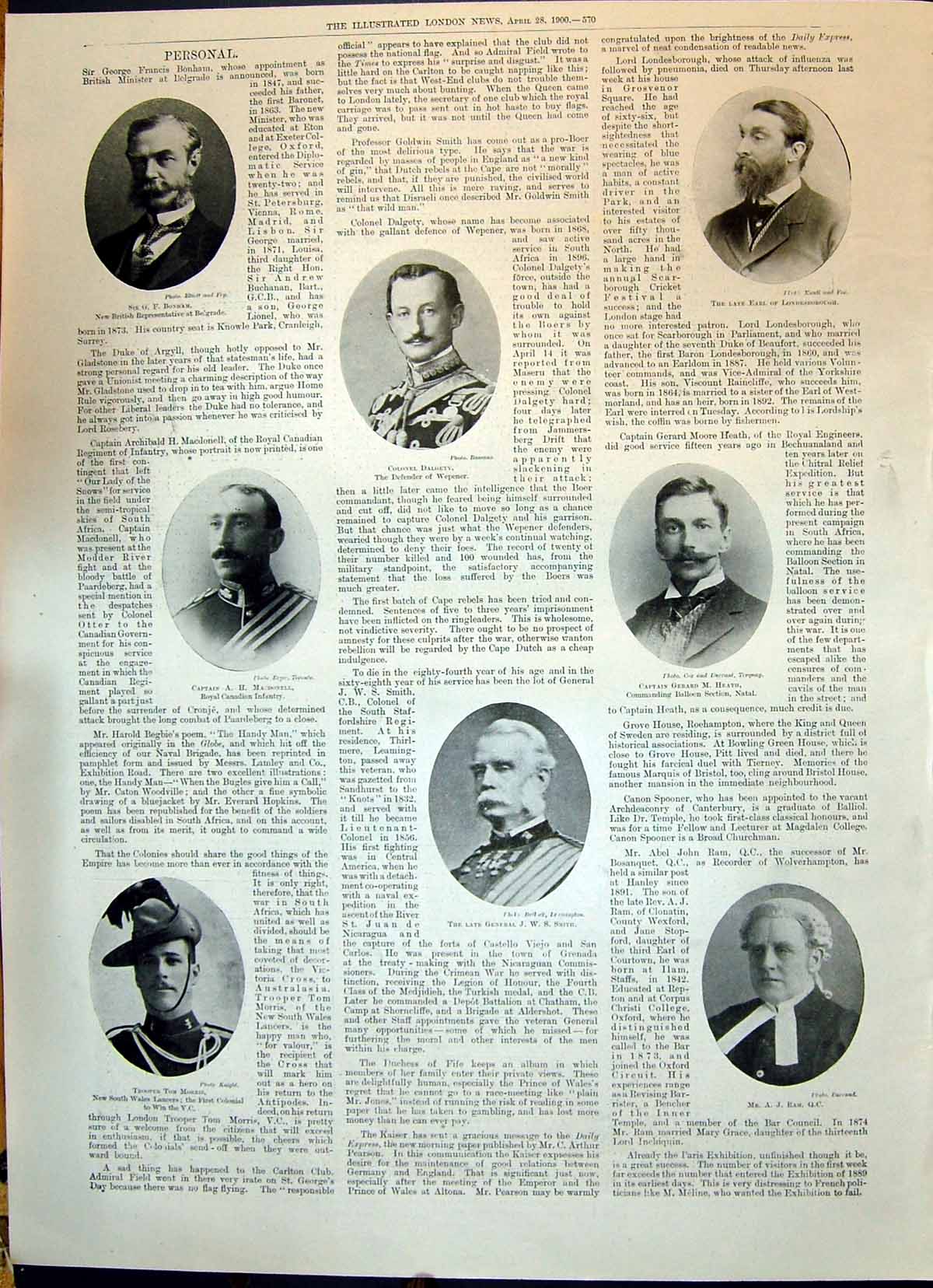 Old 1900 Bonham Dalgety Earl Londesborough Heath Macdonell Smith Ram Victorian