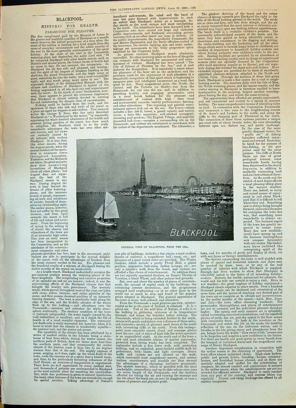 Old 1900 View Blackpool Tower Boat Sea Ladies Fashion Cloth Dress Gow Victorian