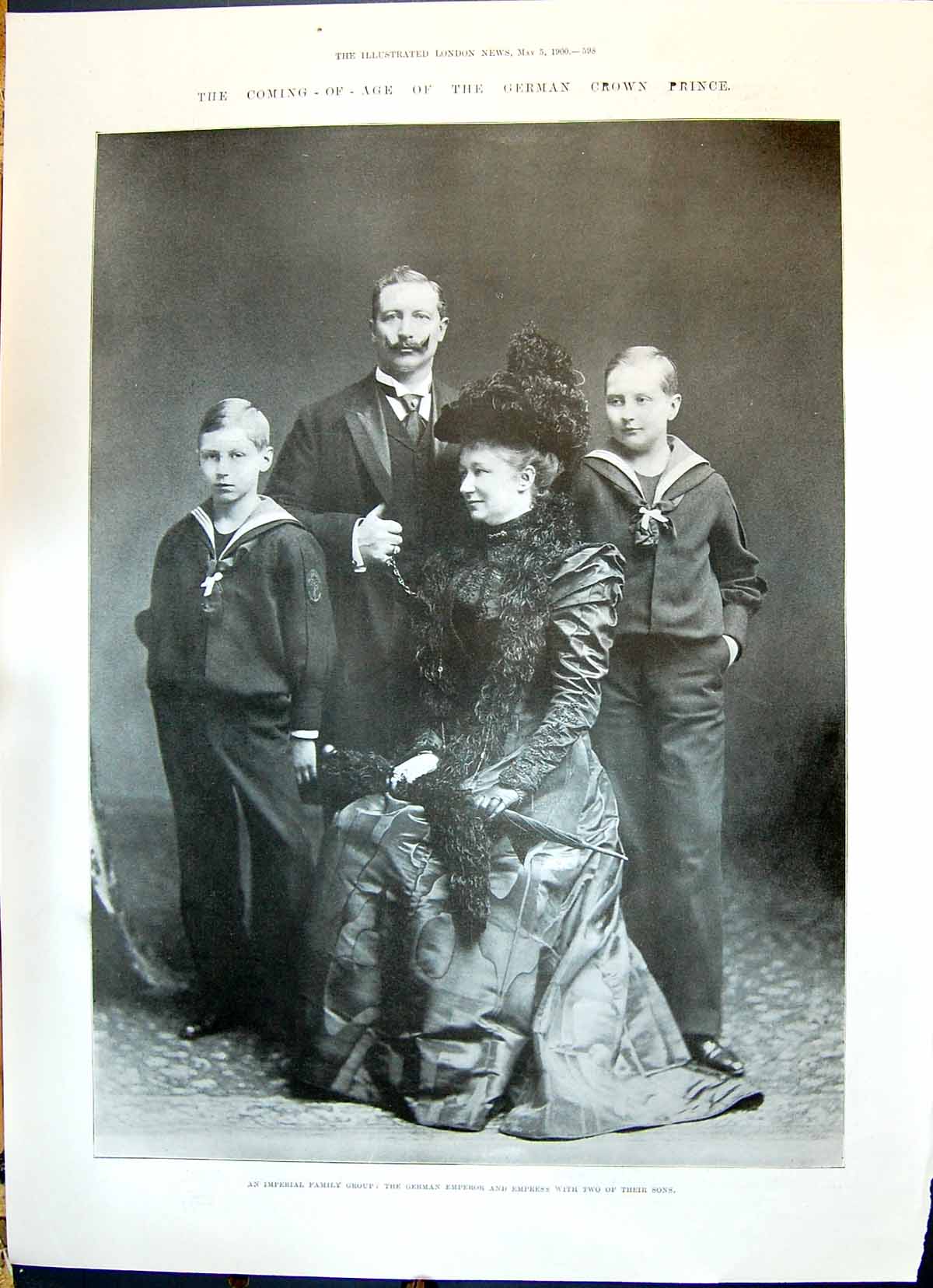 Old Antique Print 1900 Imperial Family Group German Emperor Empress Sons 20th