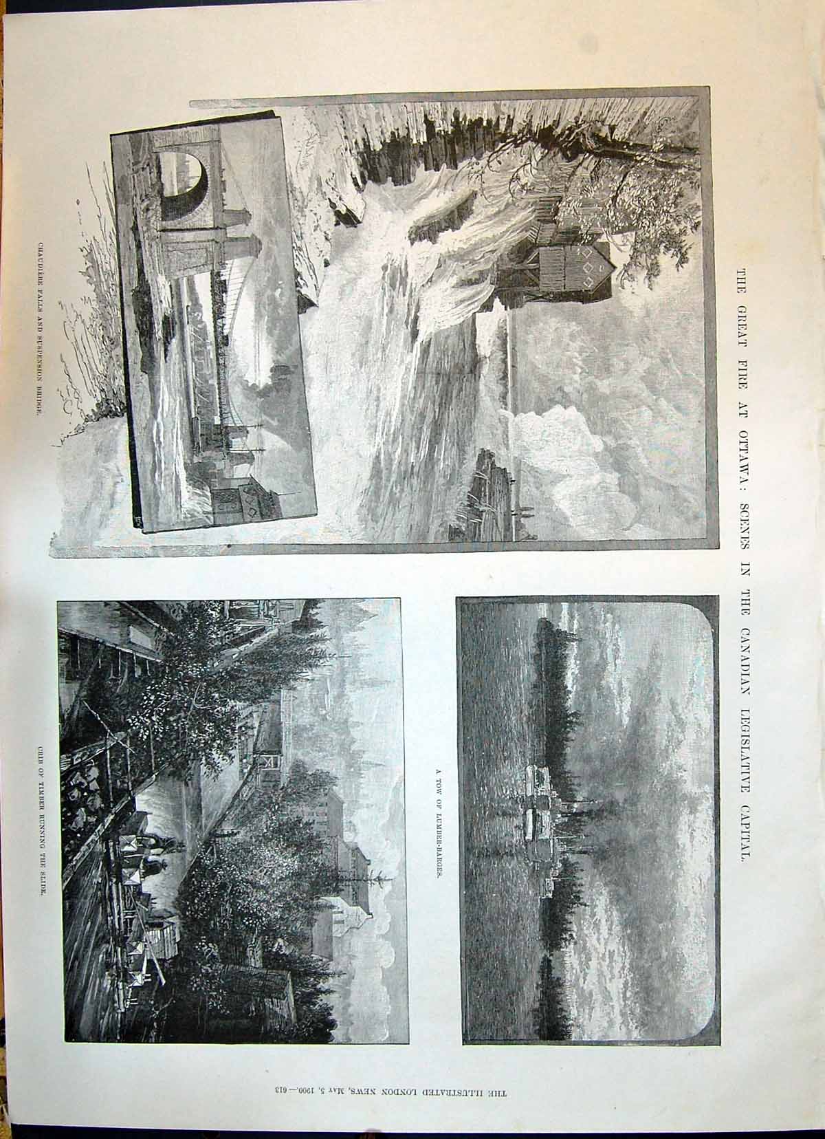 Old 1900 Great Fire Ottawa Tow Lumber Barges Chaudiere Falls Suspensi Victorian