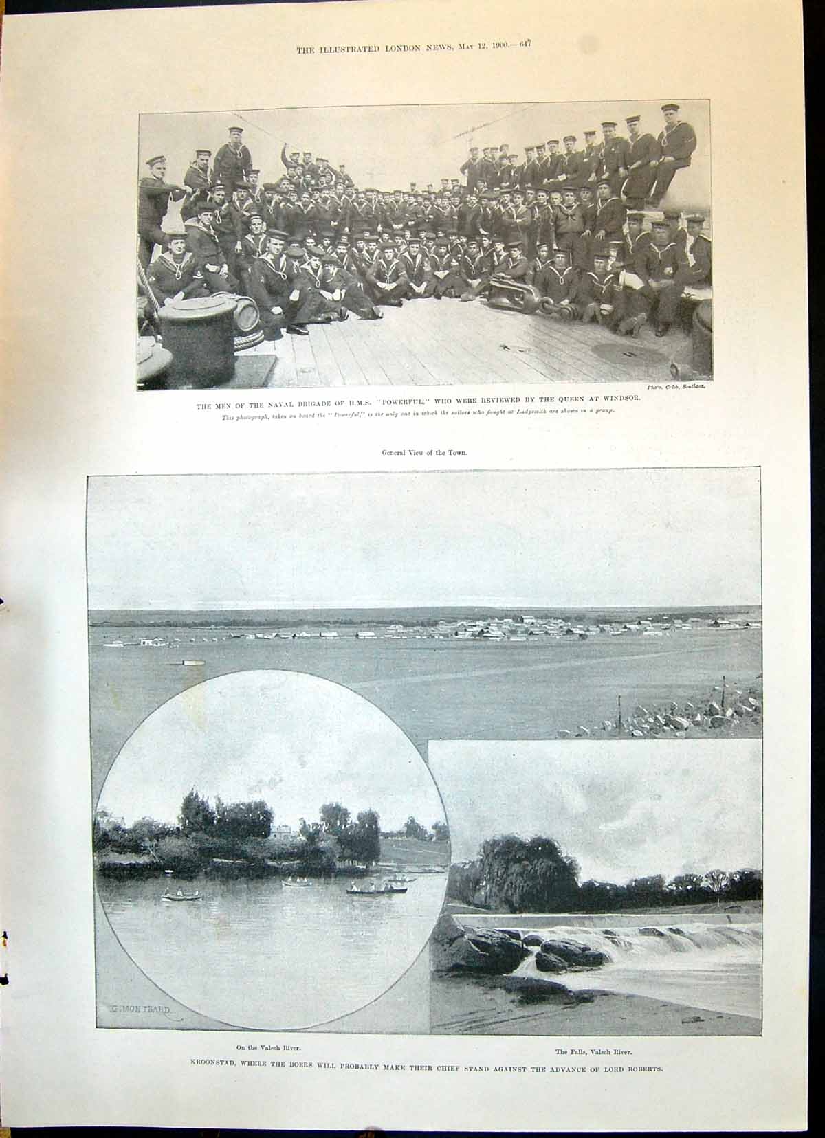Old 1900 Naval Brigade Sailors Ship Powerful Kroonstad Falls Valsch R Victorian