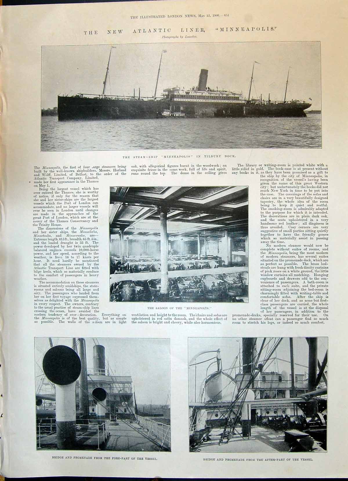 Old 1900 Atlantic Steam Ship Minneapolis Tilbury Dock Ladies Fashion Victorian