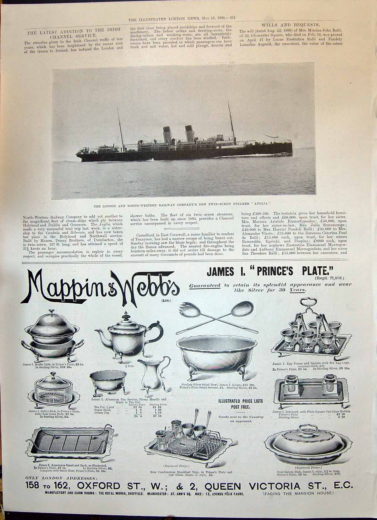 Old 1900 London North-Western Railway Company Twin-Screw Ship Anglia Victorian