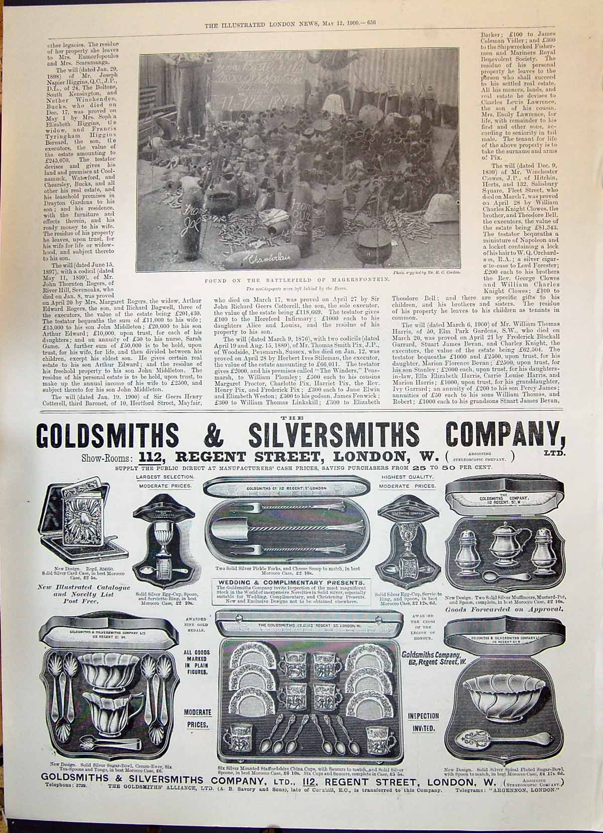 Old Print 1900 Cooking Pots Boers Battlefield Magersfontein Gsmith Silve 20th