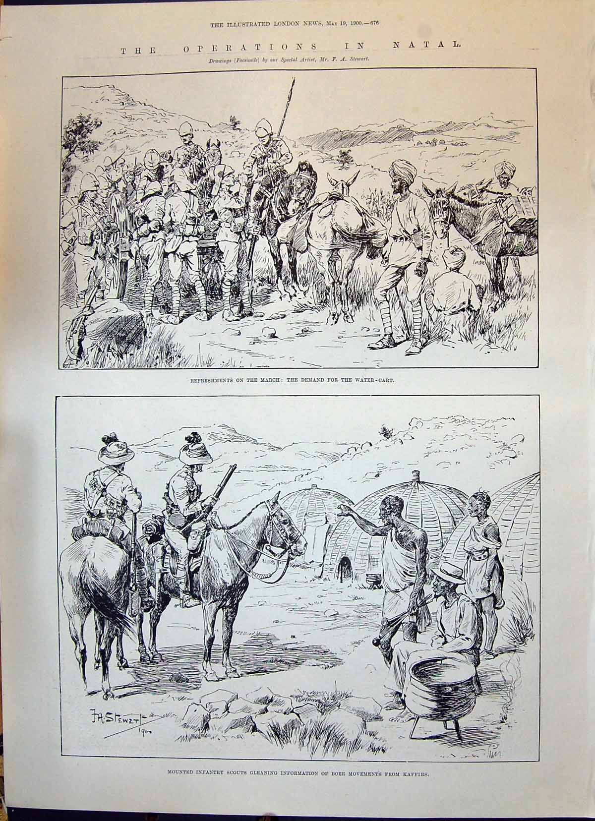 Old Print 1900 Natal War Mounted Siers Boer Kaffirs Lumsden Ian Hamilton 20th
